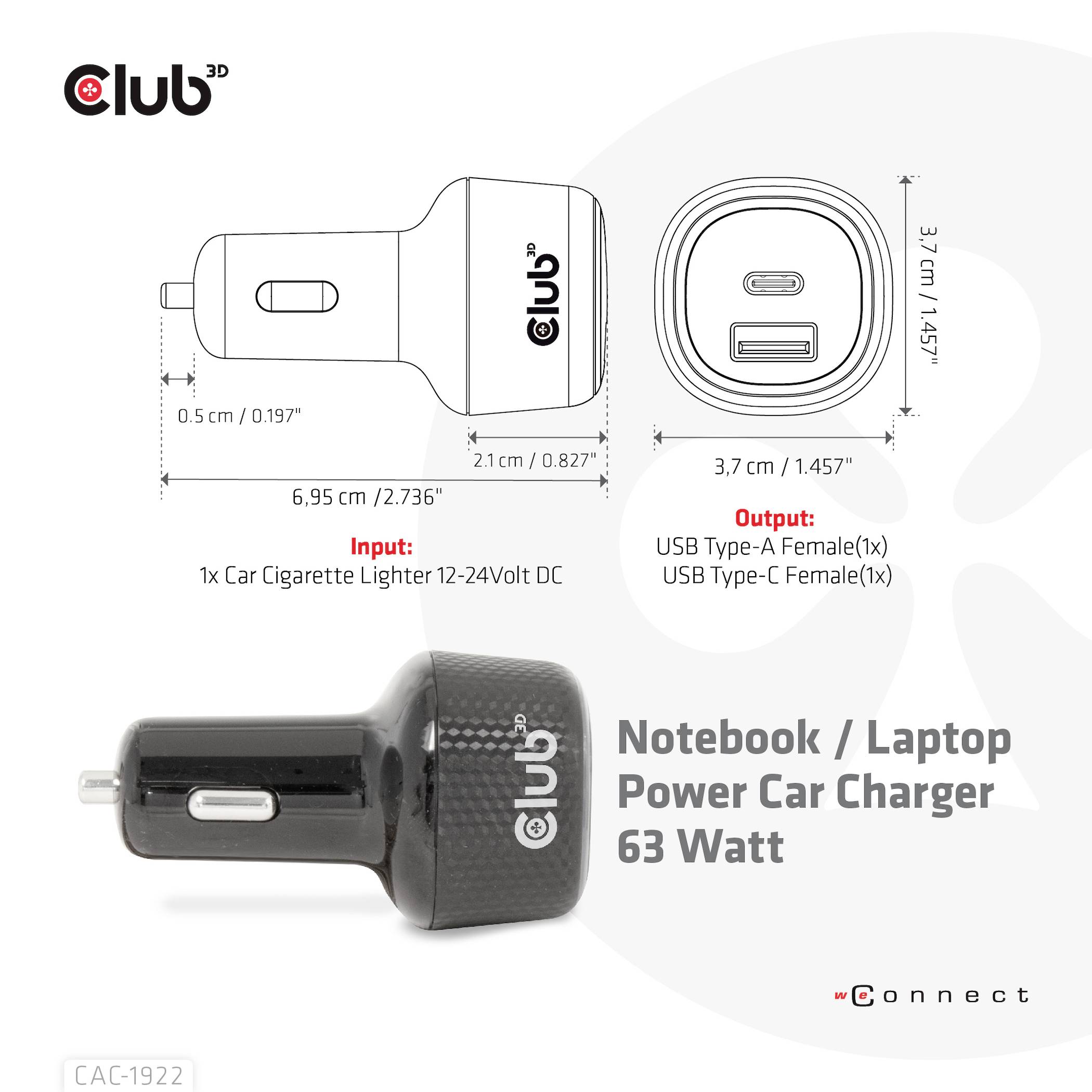 Club3D CAC-1922 USB Ladegerät 63W 1x USB-A, 1x USB-C® Schwarz Innenbereich