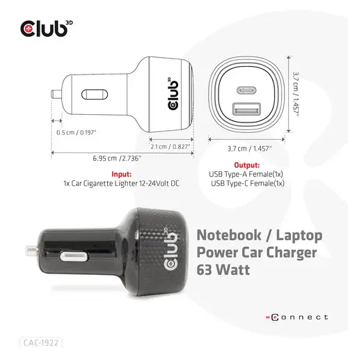 Club3D CAC-1922 USB Ladegerät 63W 1x USB-A, 1x USB-C® Schwarz Innenbereich Club3D CAC-1922 USB Ladegerät 63W 1x USB-A, 1x USB-C® Schwarz Innenbereich
