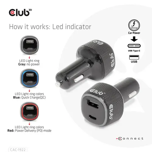 Club3D CAC-1922 USB Ladegerät 63W 1x USB-A, 1x USB-C® Schwarz Innenbereich Club3D CAC-1922 USB Ladegerät 63W 1x USB-A, 1x USB-C® Schwarz Innenbereich