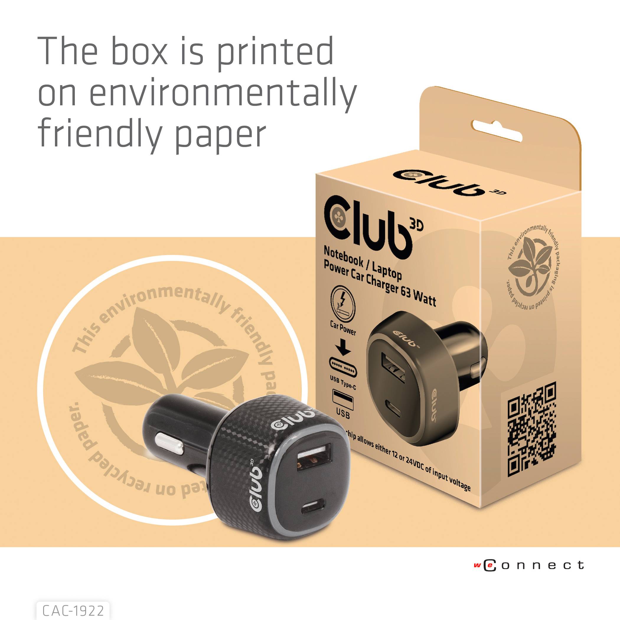 Club3D CAC-1922 USB Ladegerät 63W 1x USB-A, 1x USB-C® Schwarz Innenbereich