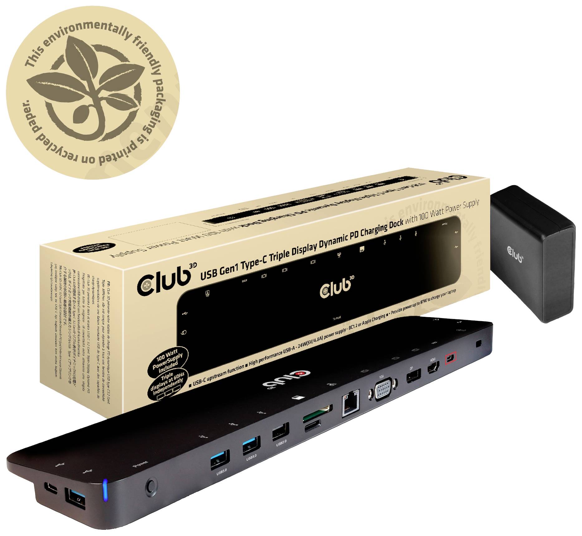 Club3D USB-C® Dockingstation ChargingDock USB-C Passend für Marke Dockingstations: Club 3D USB-C® Power Delivery, integrierter