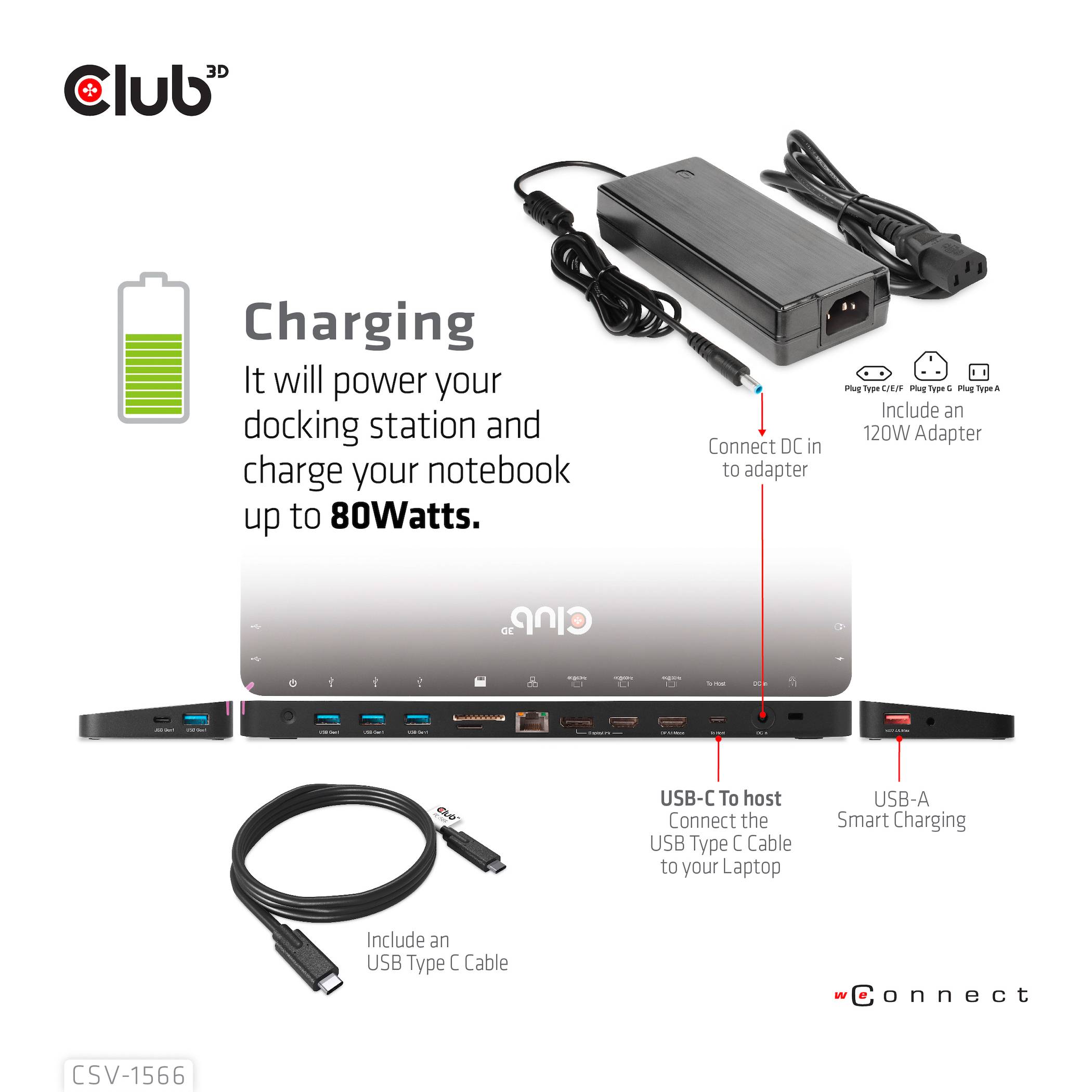 Club3D USB-C® Dockingstation 4K ChargingDock USB-C Passend für Marke Dockingstations: Club 3D integrierter Kartenleser, USB-C®