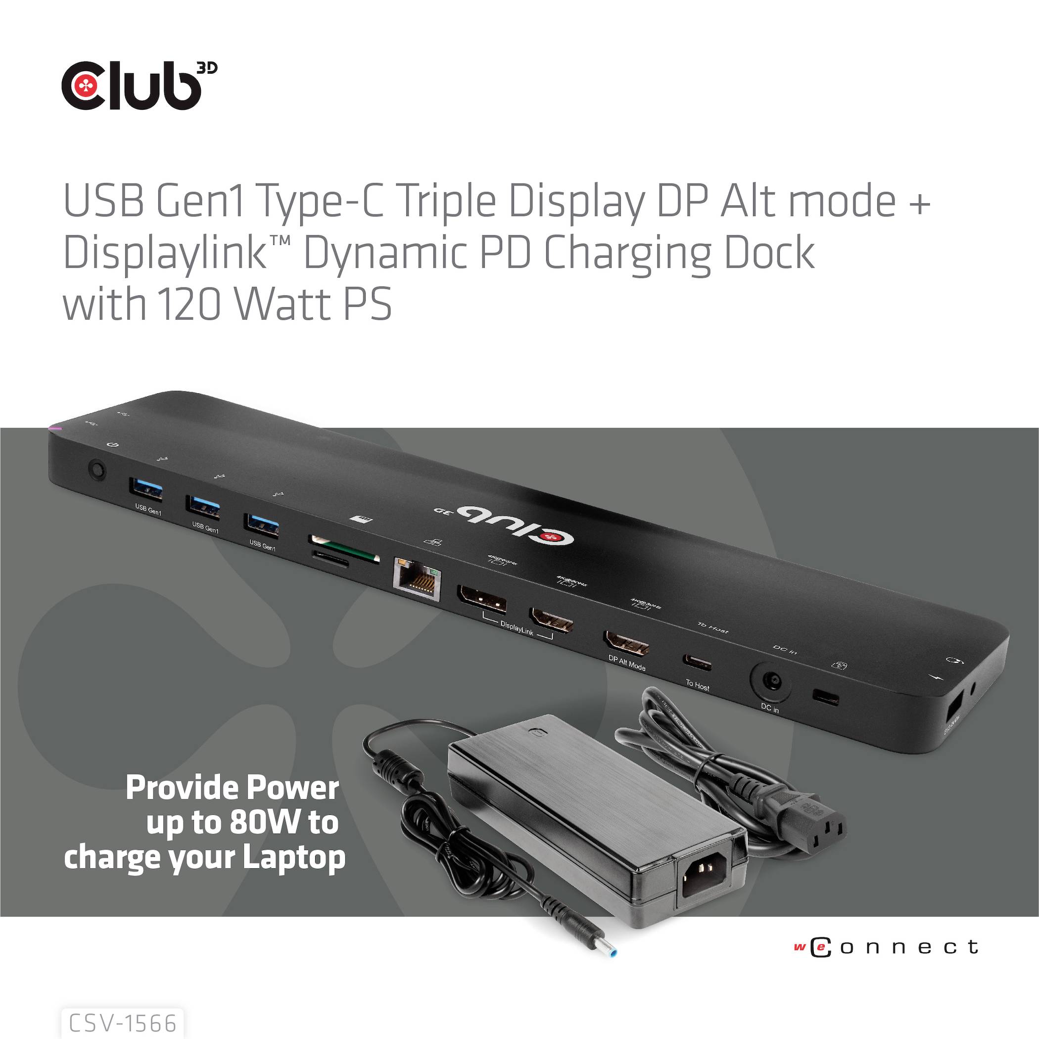 Club3D USB-C® Dockingstation 4K ChargingDock USB-C Passend für Marke Dockingstations: Club 3D integrierter Kartenleser, USB-C®