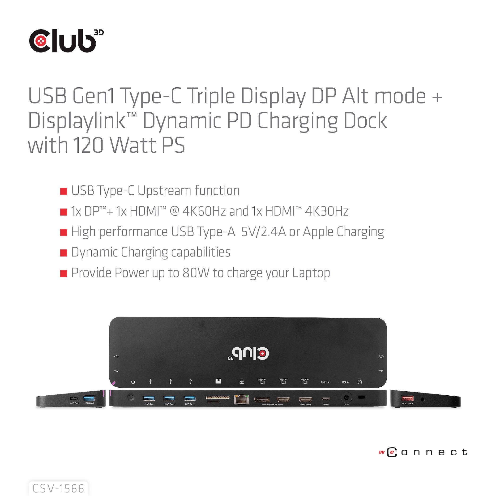 Club3D USB-C® Dockingstation 4K ChargingDock USB-C Passend für Marke Dockingstations: Club 3D integrierter Kartenleser, USB-C®
