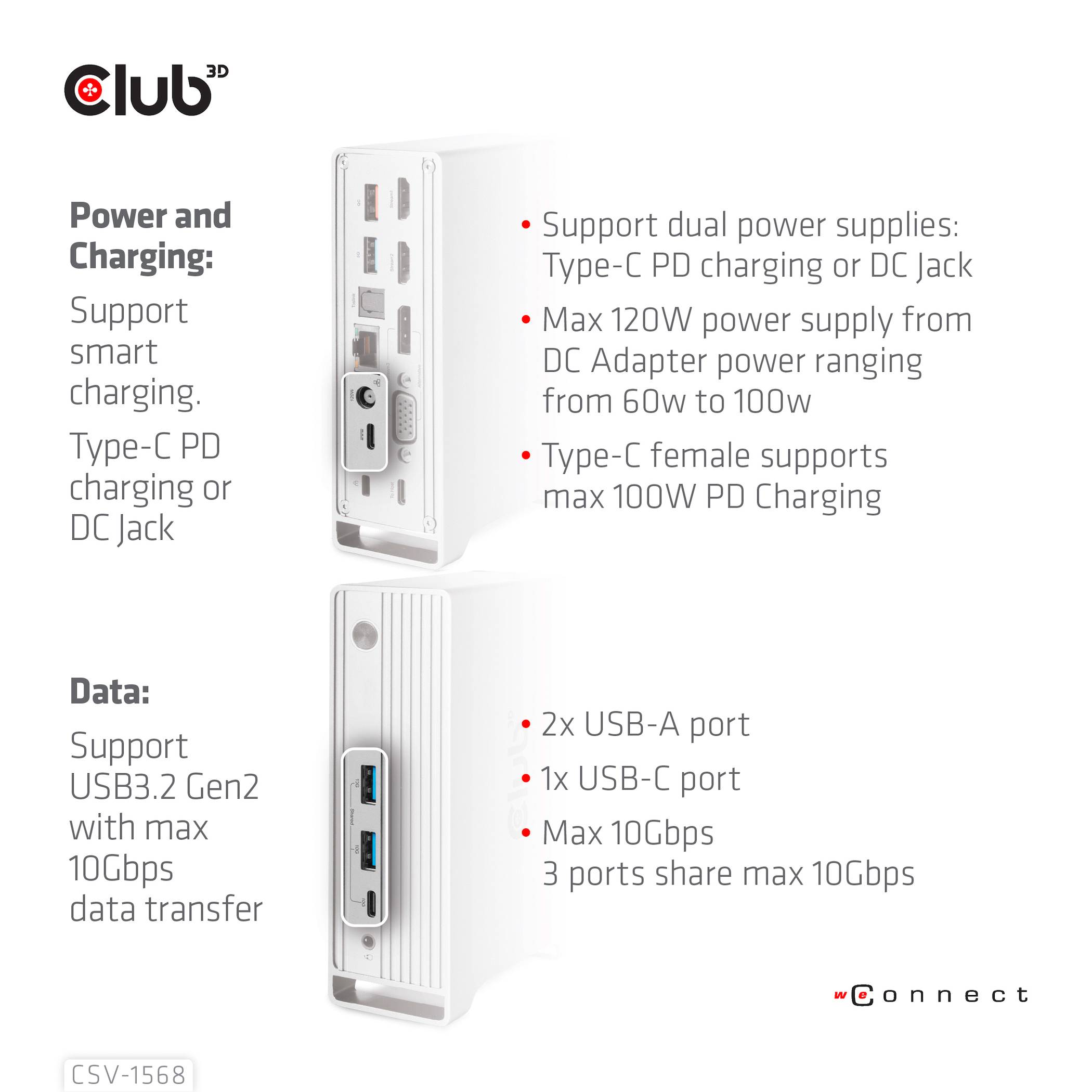Club3D USB-C® Dockingstation 4K ChargingDock USB-C Passend für Marke Dockingstations: Club 3D USB-C® Power Delivery