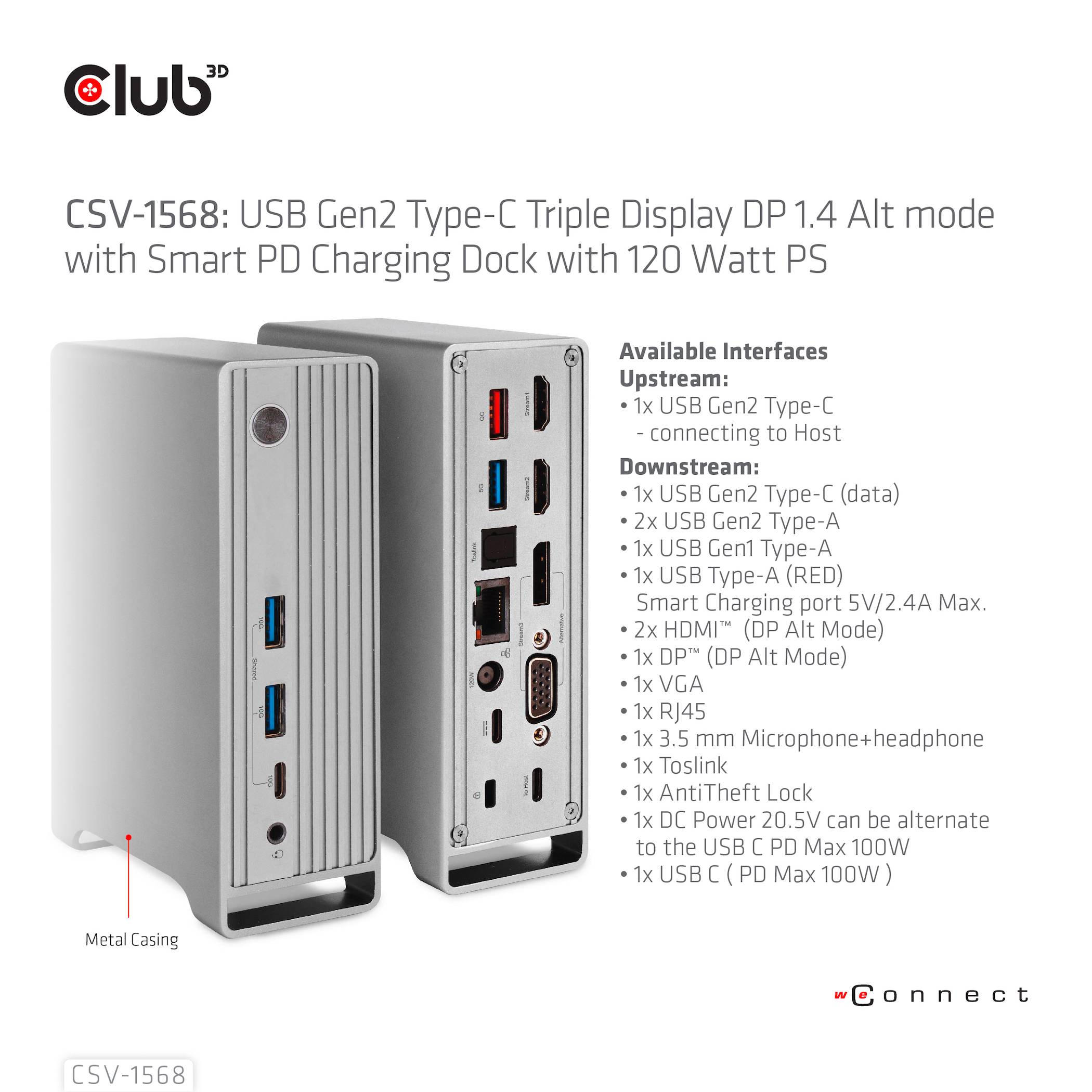 Club3D USB-C® Dockingstation 4K ChargingDock USB-C Passend für Marke Dockingstations: Club 3D USB-C® Power Delivery