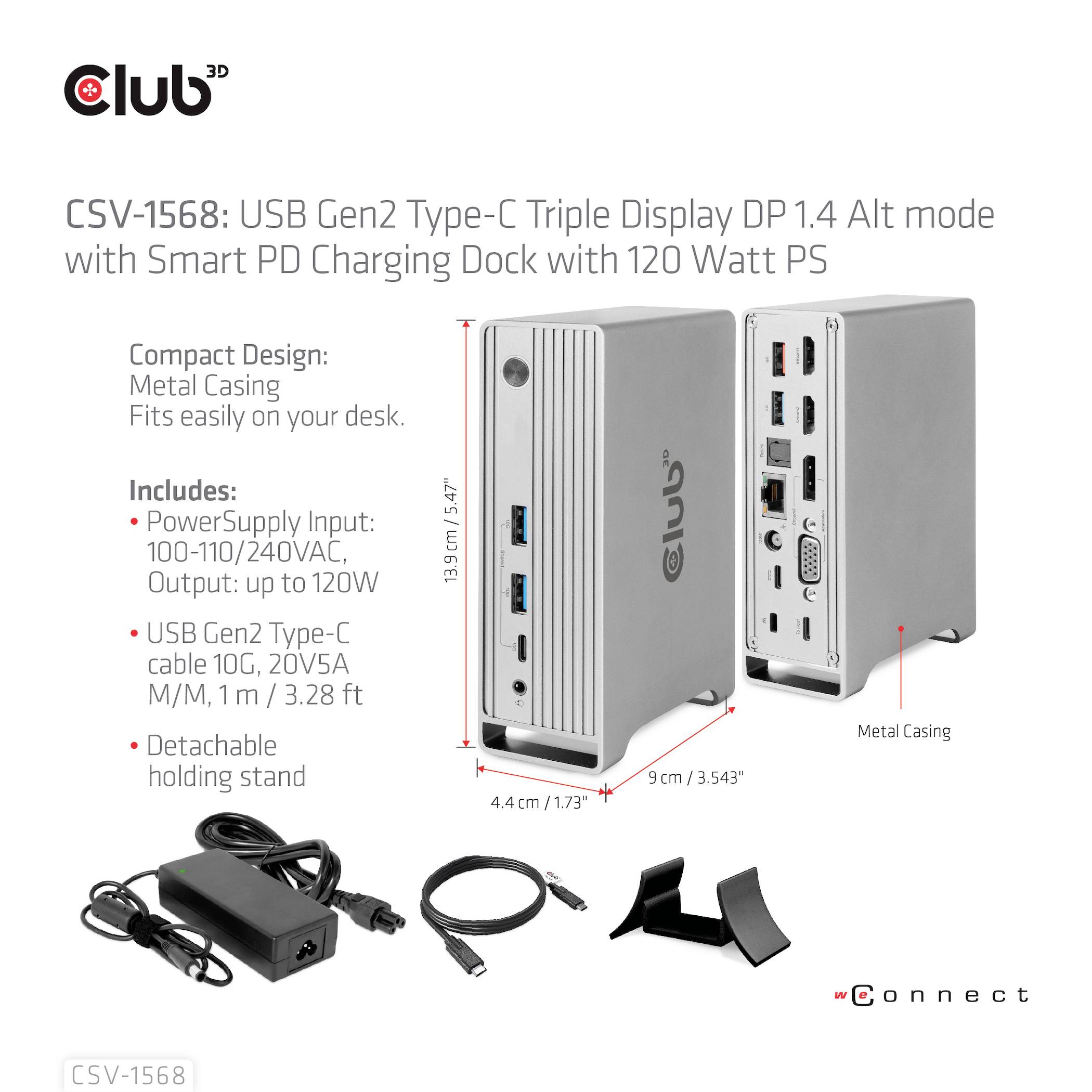 Club3D USB-C® Dockingstation 4K ChargingDock USB-C Passend für Marke Dockingstations: Club 3D USB-C® Power Delivery