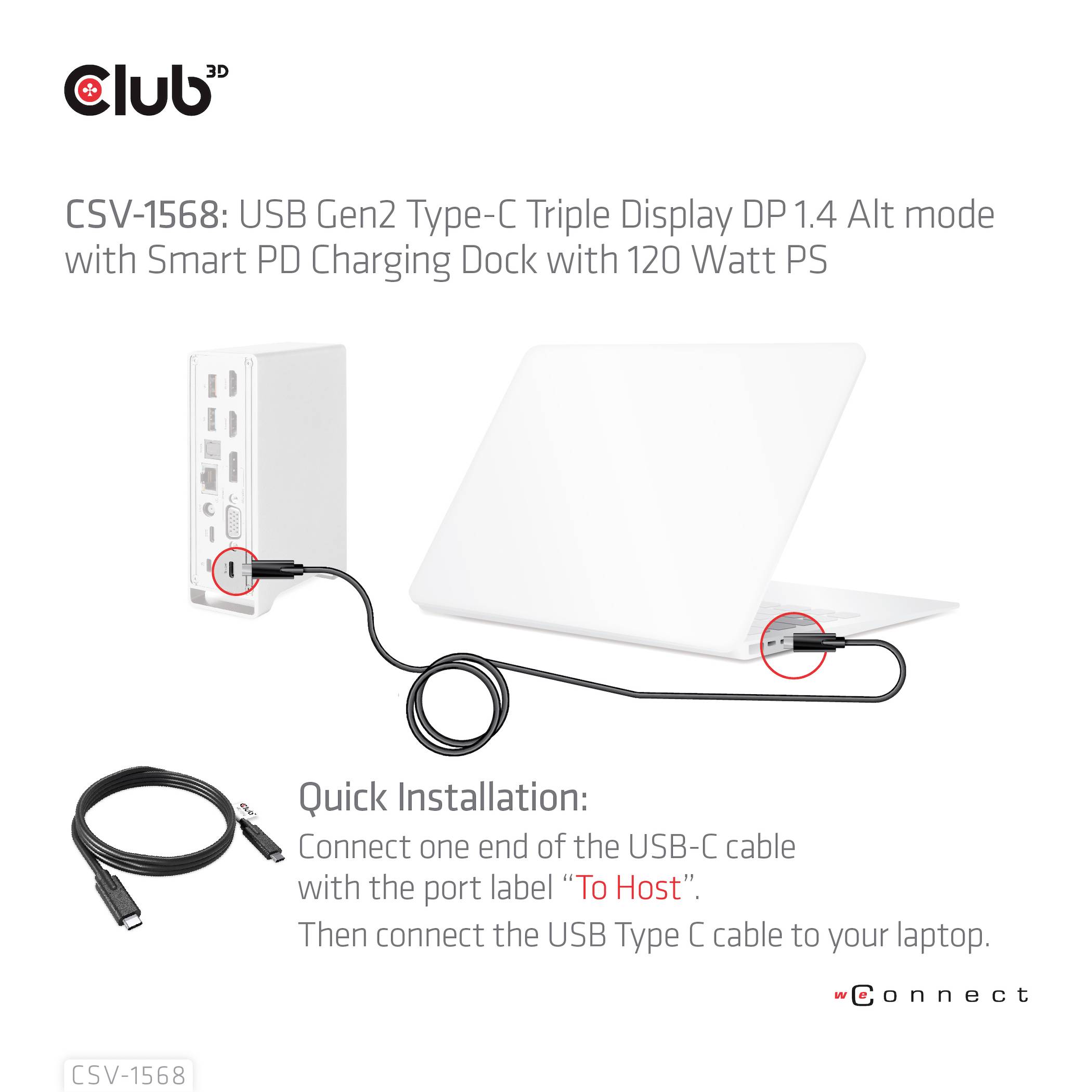 Club3D USB-C® Dockingstation 4K ChargingDock USB-C Passend für Marke Dockingstations: Club 3D USB-C® Power Delivery