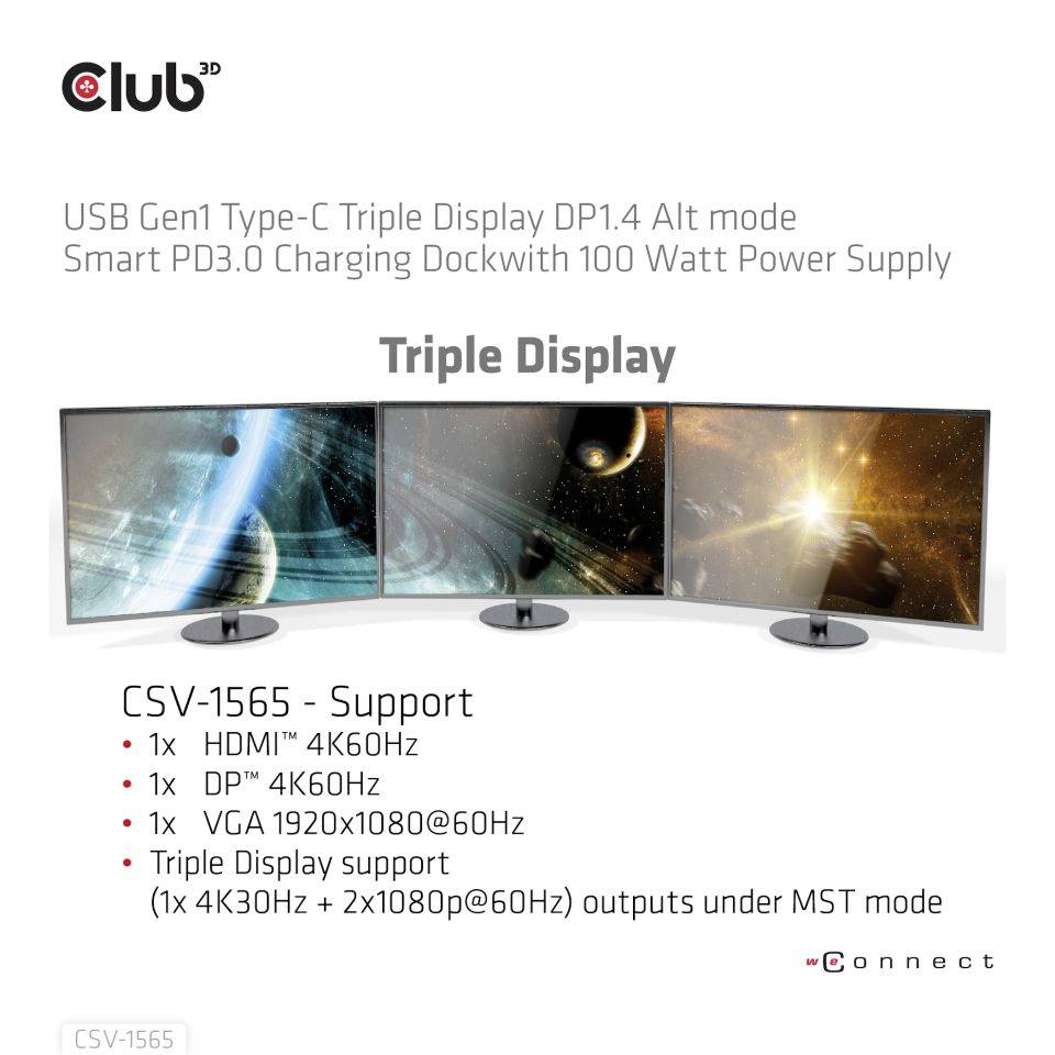 Club3D USB-C® Dockingstation 4K ChargingDock USB-C Passend für Marke Dockingstations: Club 3D USB-C® Power Delivery