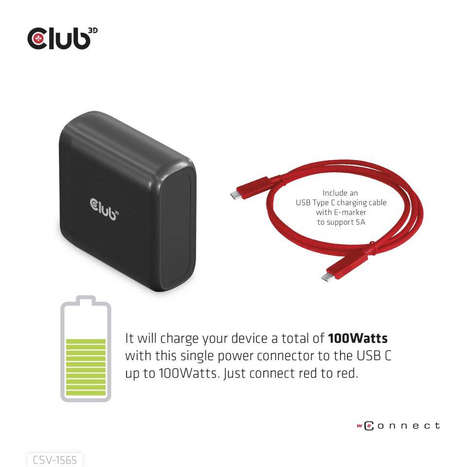 Club3D USB-C® Dockingstation 4K ChargingDock USB-C Passend für Marke Dockingstations: Club 3D USB-C® Power Delivery