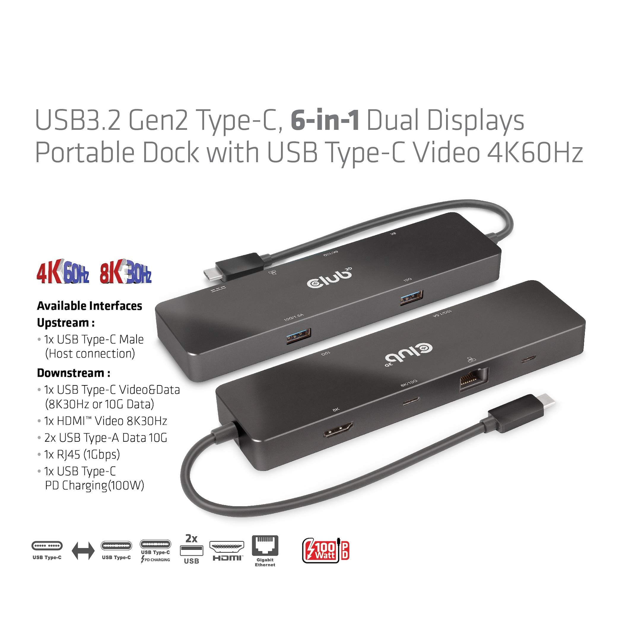 Club3D USB-C® Dockingstation USB-C Dock Passend für Marke Dockingstations: Club 3D USB-C® Power Delivery