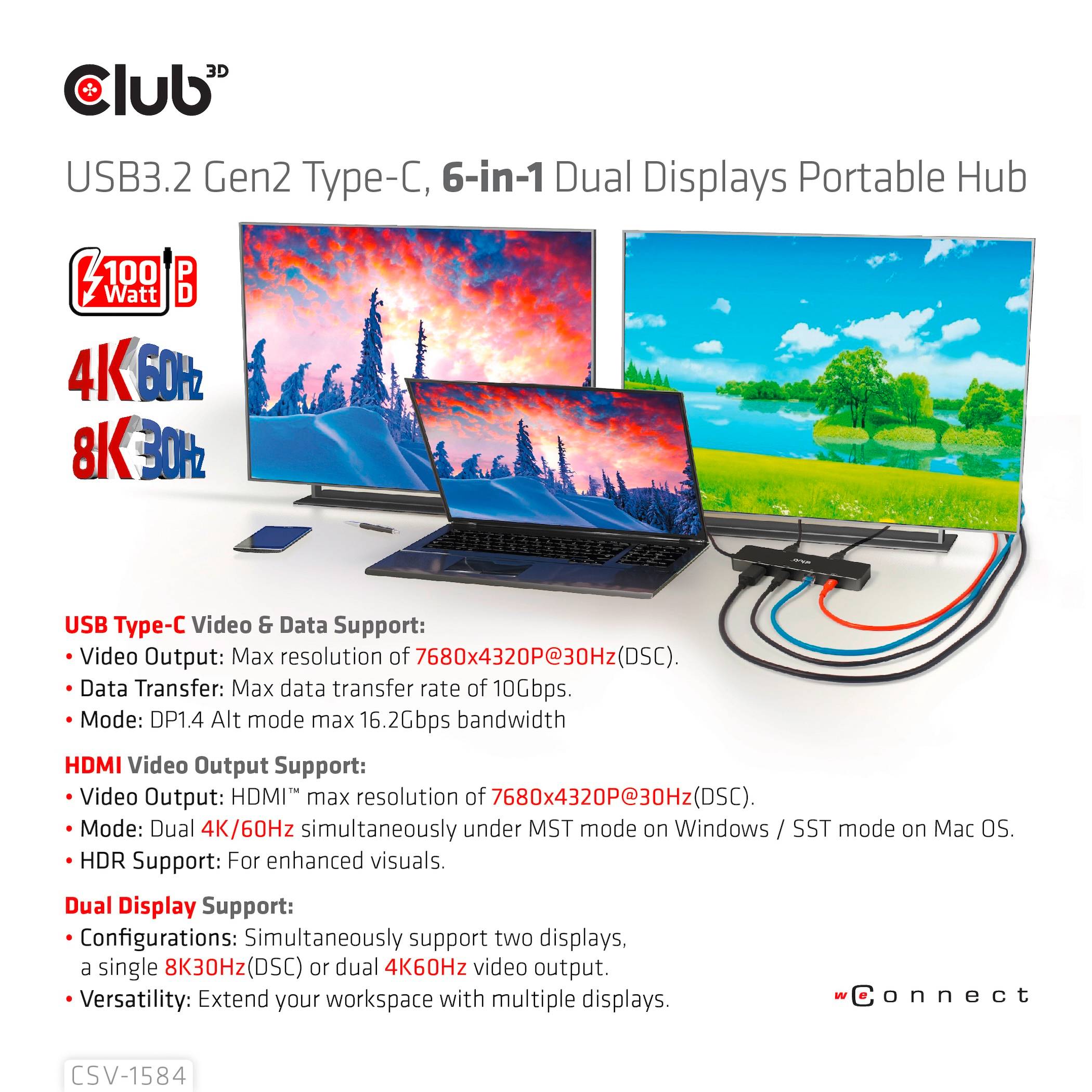 Club3D USB-C® Dockingstation USB-C Dock Passend für Marke Dockingstations: Club 3D USB-C® Power Delivery