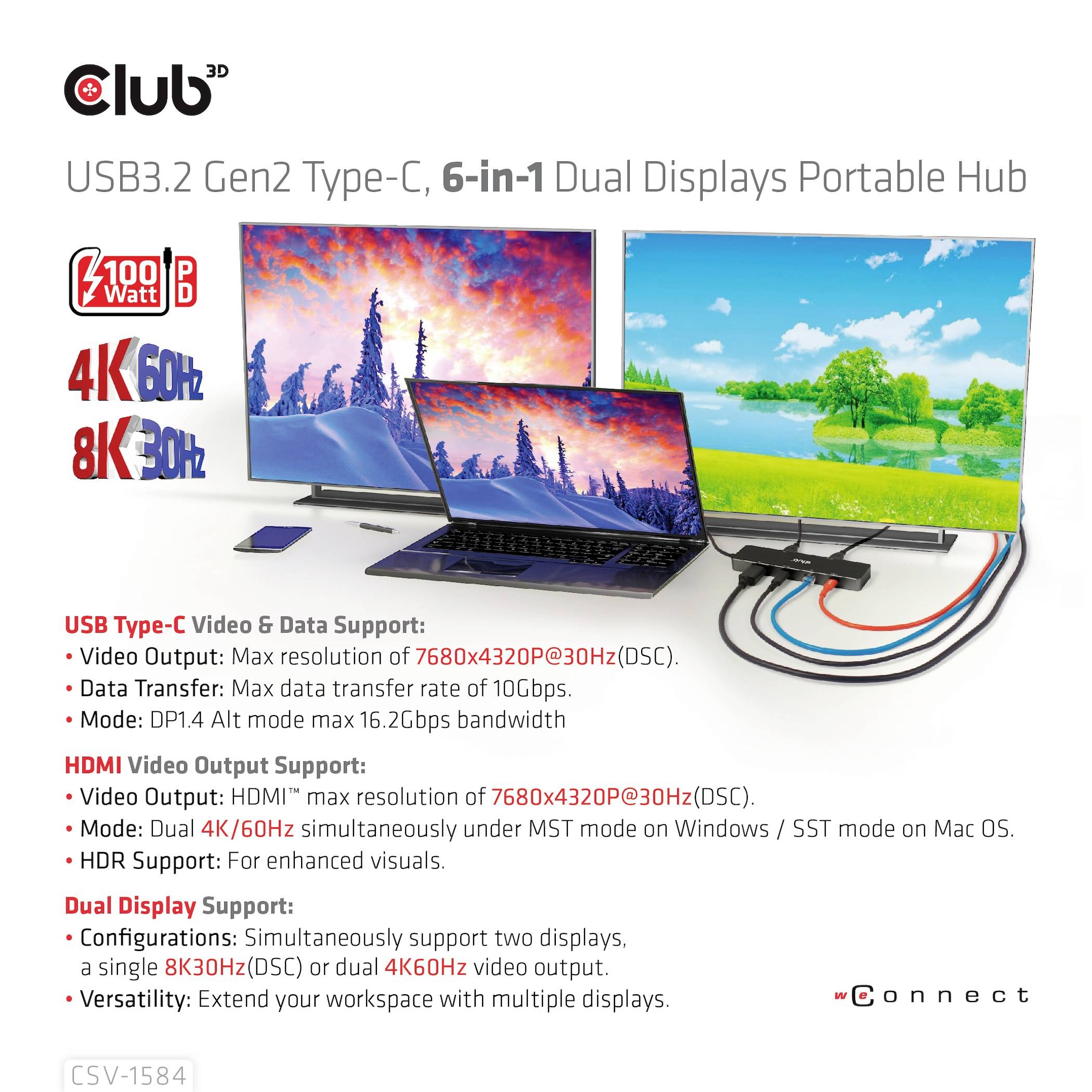 Club3D USB-C® Dockingstation USB-C Dock Passend für Marke Dockingstations: Club 3D USB-C® Power Delivery