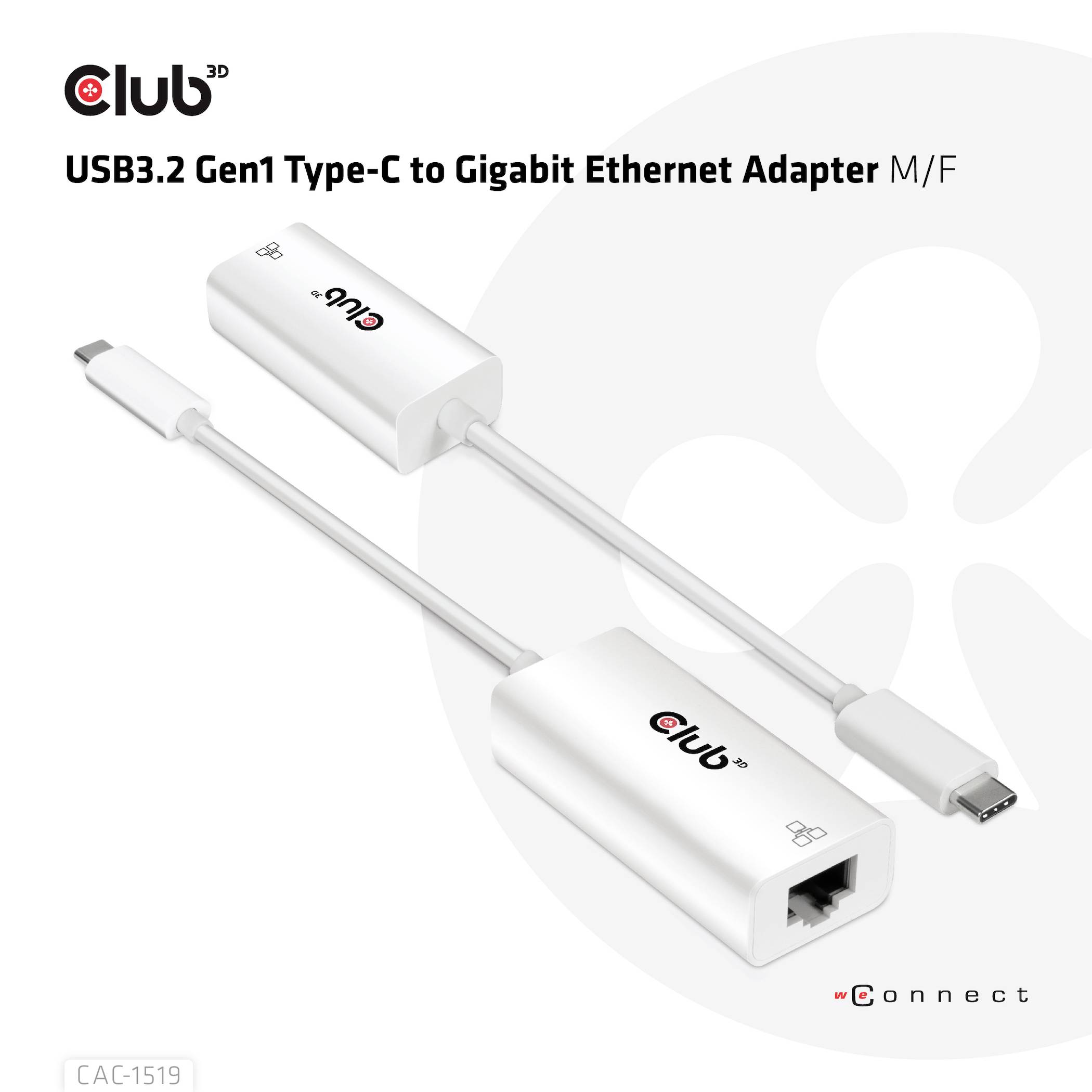 Club3D Adapter USB 3.2 Typ C - RJ-45 Adapter 10 / 100 / 1000MBit/s USB-C®, RJ45