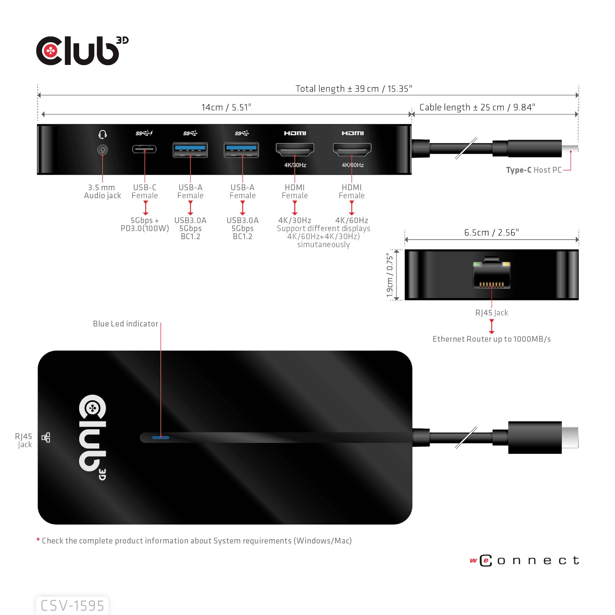 Club3D USB-C® Dockingstation USB-7-in1-HUB USB-C Passend für Marke Dockingstations: Club 3D