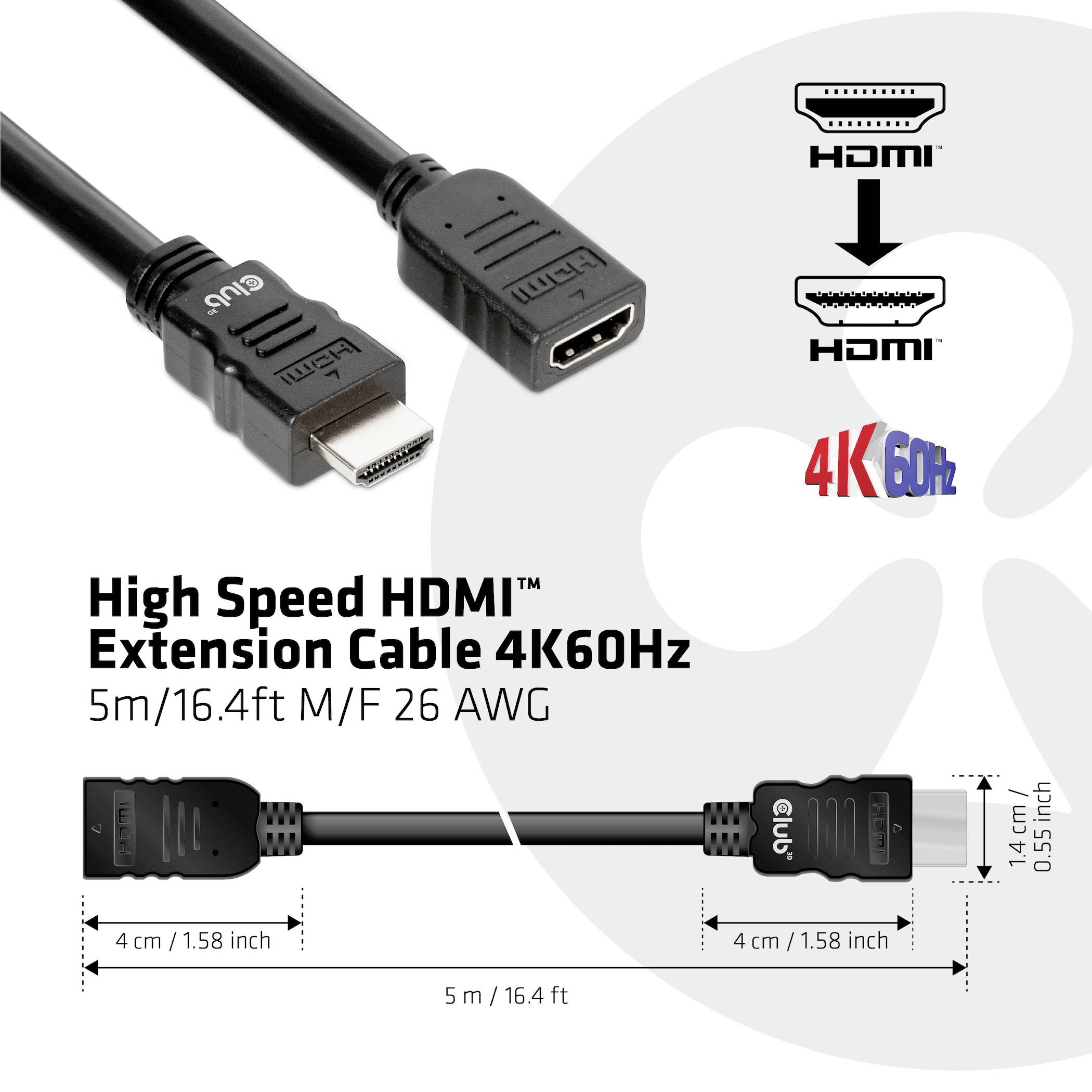 Club3D HDMI Anschlusskabel HDMI-A Stecker, HDMI-A Buchse 5.00m Schwarz CAC-1325 HDMI-Kabel