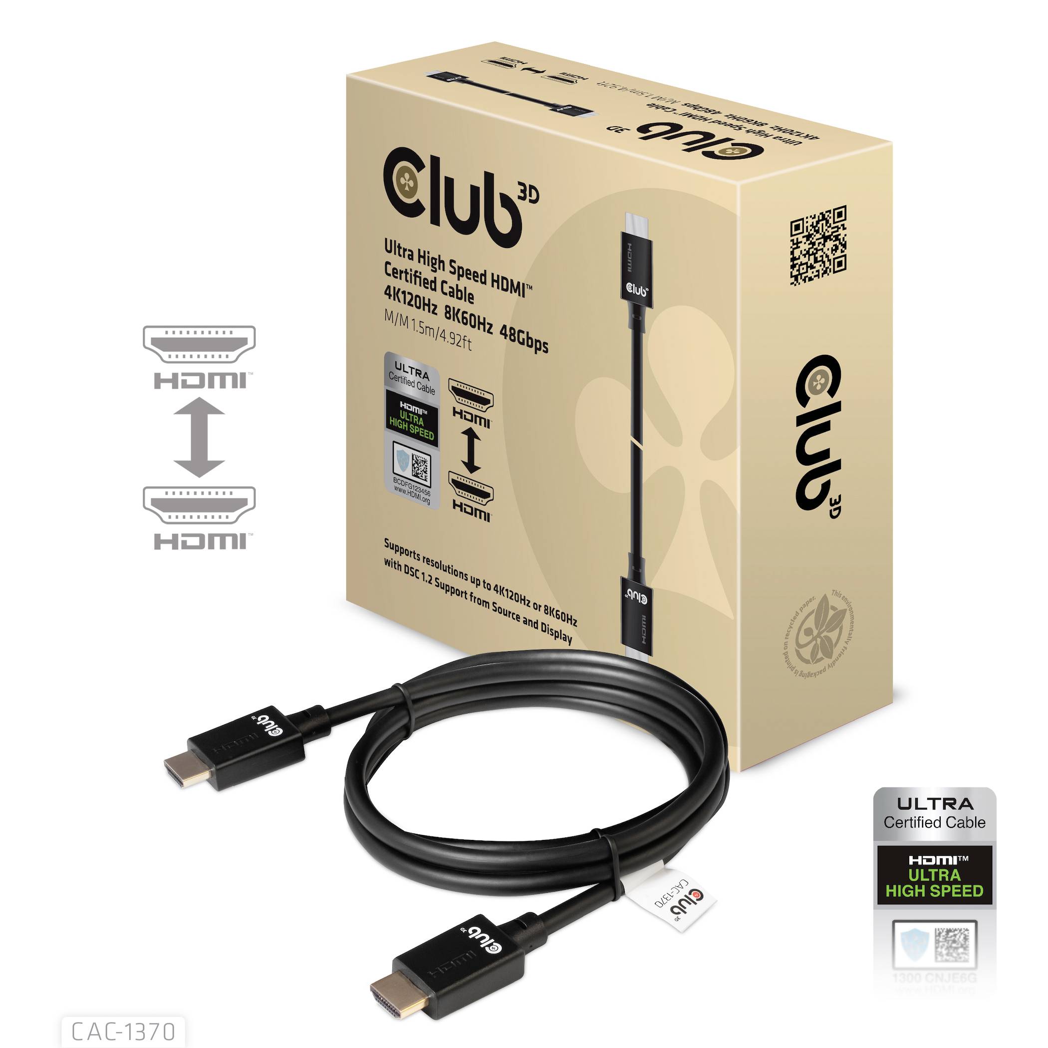 Club3D HDMI Anschlusskabel HDMI-A Stecker 1.50m Schwarz CAC-1370 HDMI-Kabel