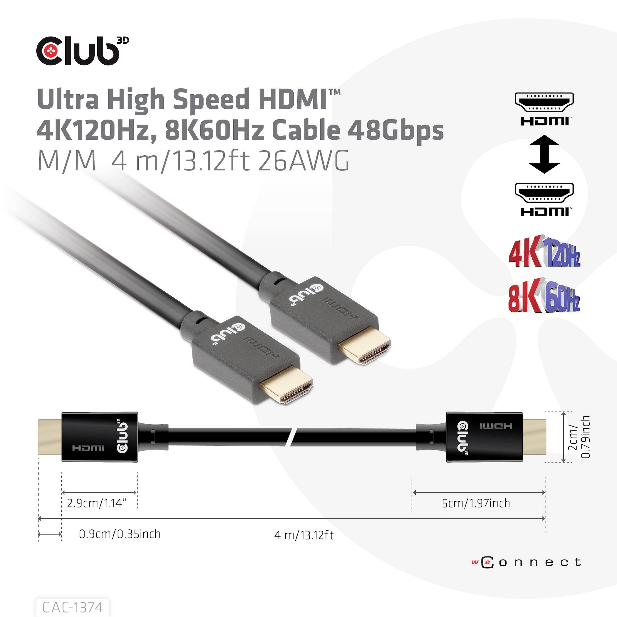 Club3D HDMI Anschlusskabel HDMI-A Stecker 4.00m Schwarz CAC-1374 HDMI-Kabel