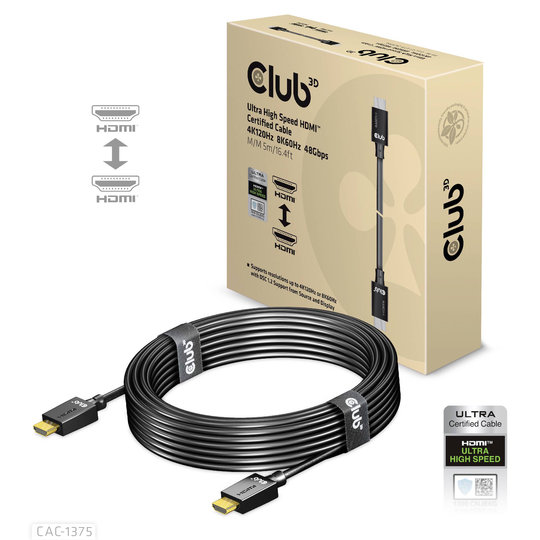 Club3D HDMI Anschlusskabel HDMI-A Stecker 5.00m Schwarz CAC-1375 HDMI-Kabel
