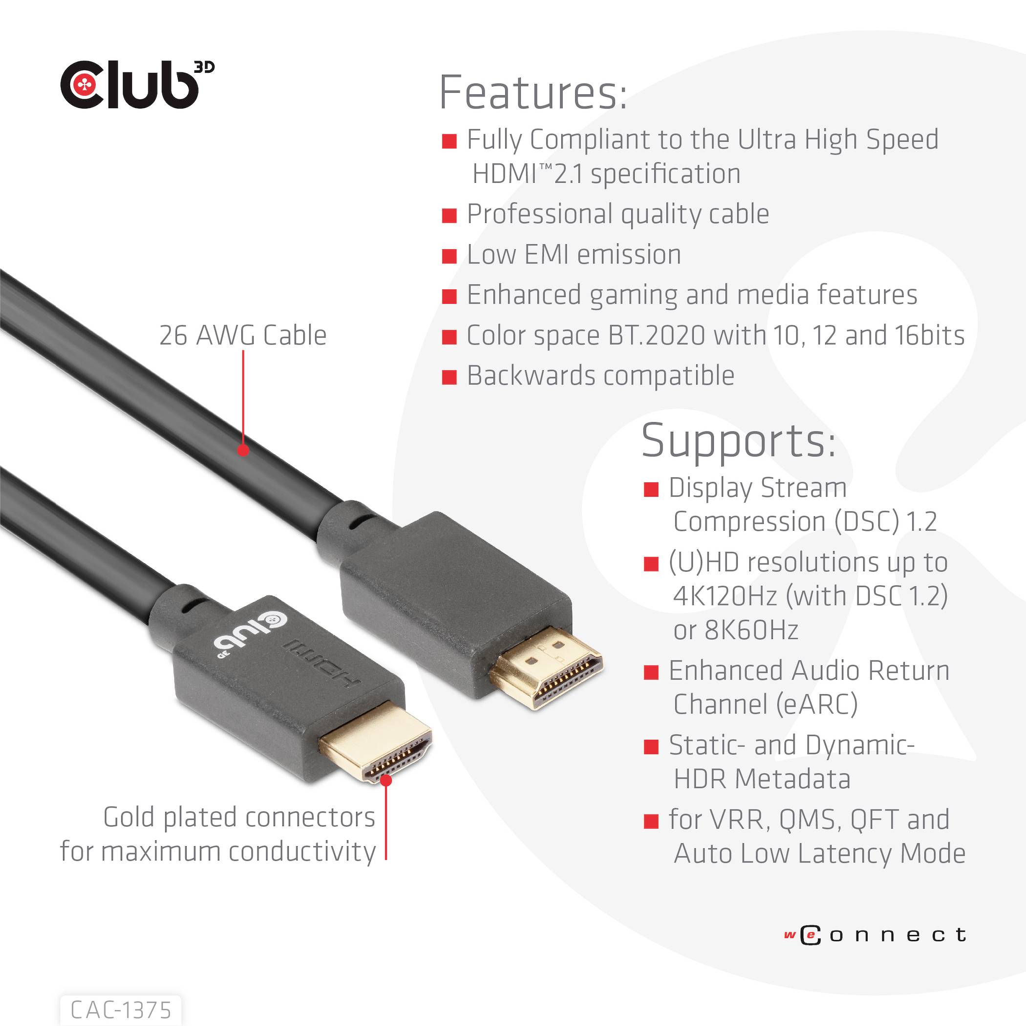 Club3D HDMI Anschlusskabel HDMI-A Stecker 5.00m Schwarz CAC-1375 HDMI-Kabel