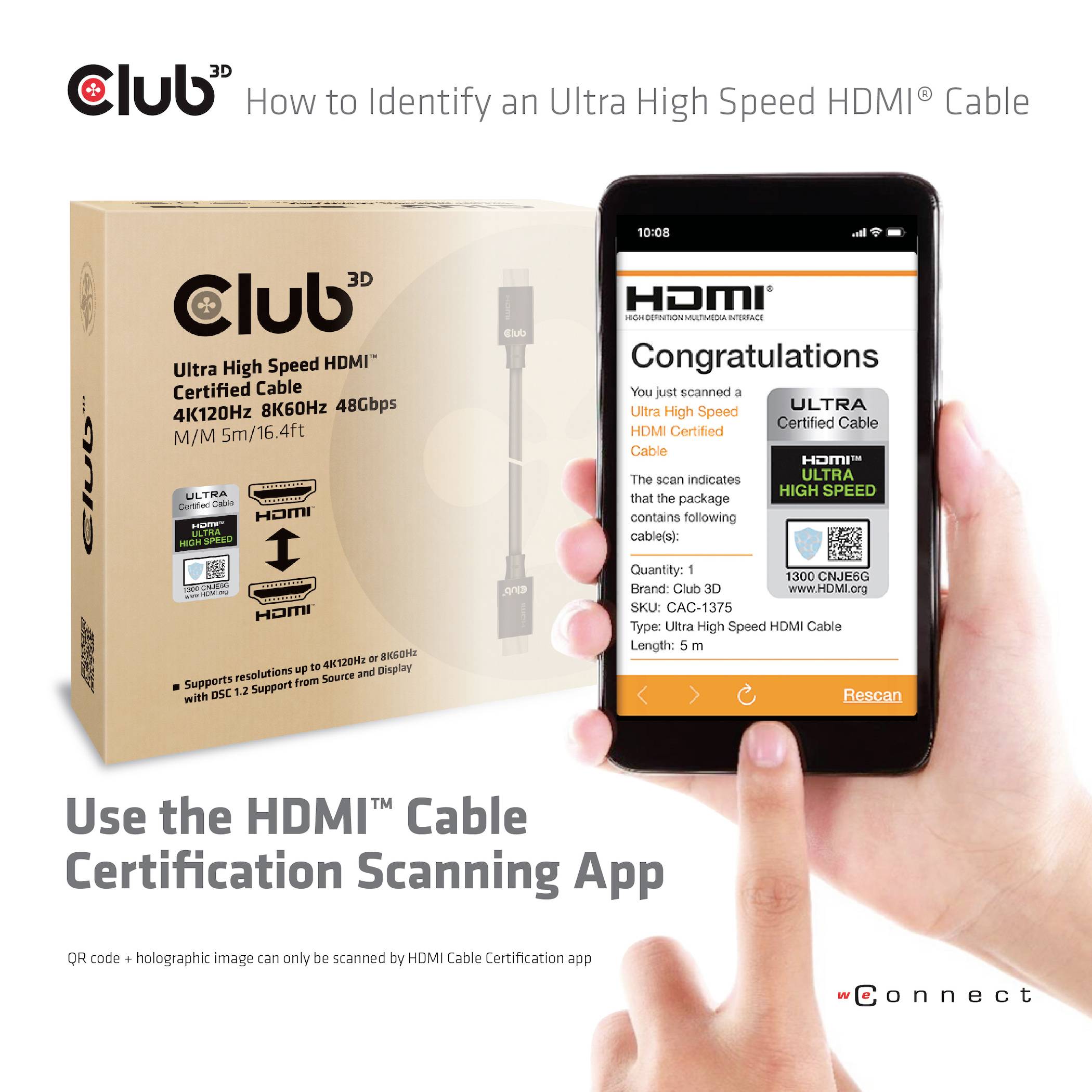 Club3D HDMI Anschlusskabel HDMI-A Stecker 5.00m Schwarz CAC-1375 HDMI-Kabel