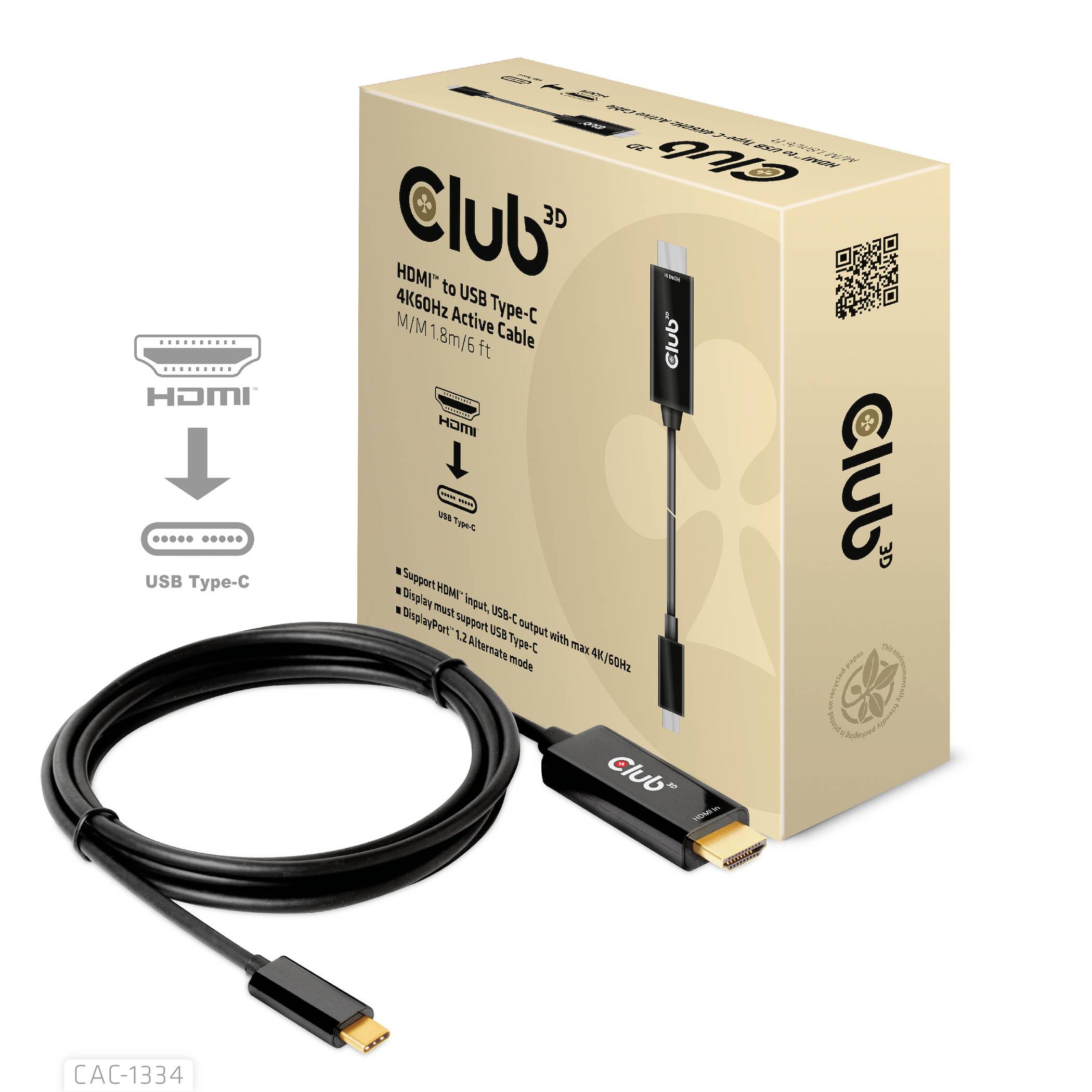 Club3D HDMI / USB-C® Anschlusskabel HDMI-A Stecker, USB-C® Stecker 1.80m Schwarz CAC-1334 HDMI-Kabel