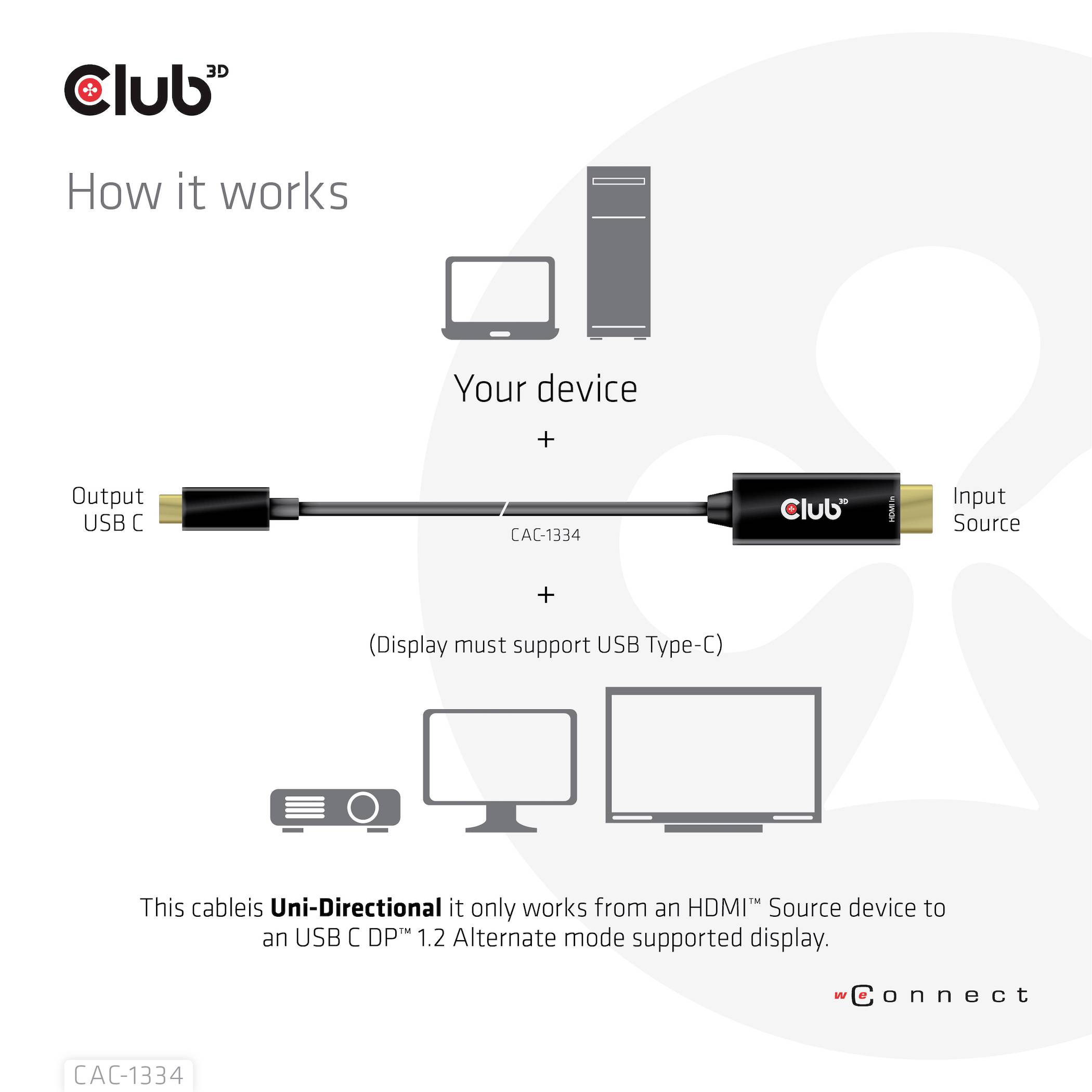 Club3D HDMI / USB-C® Anschlusskabel HDMI-A Stecker, USB-C® Stecker 1.80m Schwarz CAC-1334 HDMI-Kabel