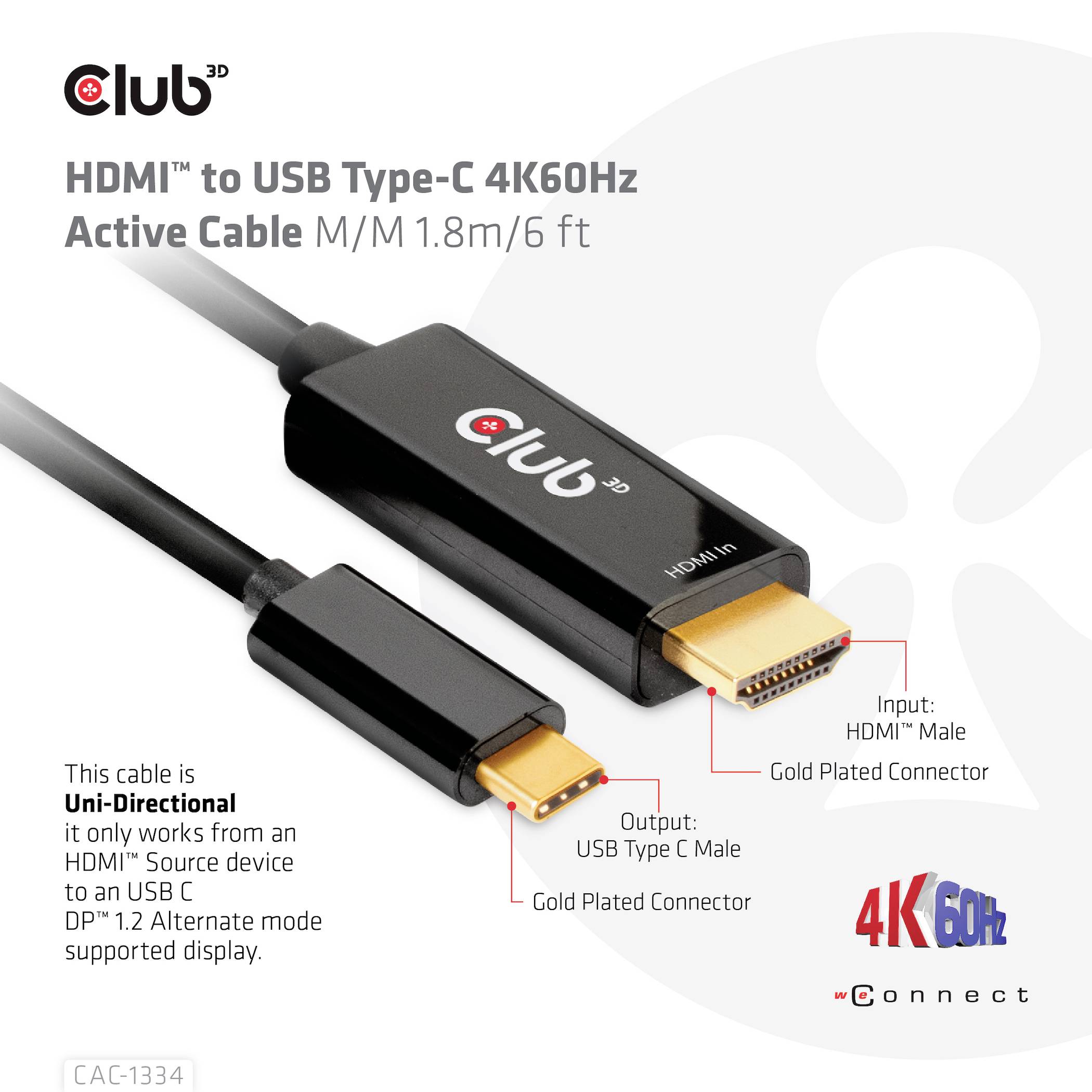 Club3D HDMI / USB-C® Anschlusskabel HDMI-A Stecker, USB-C® Stecker 1.80m Schwarz CAC-1334 HDMI-Kabel