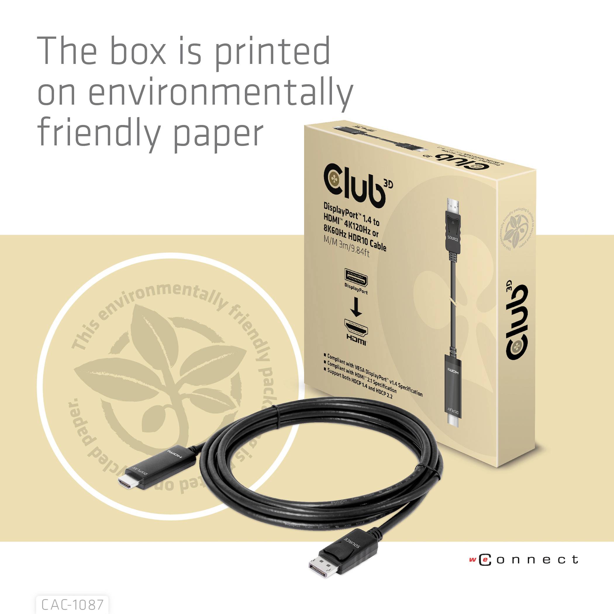 Club3D DisplayPort / HDMI Anschlusskabel DisplayPort Stecker, HDMI-A Stecker 3.00m Schwarz CAC-1087 DisplayPort-Kabel