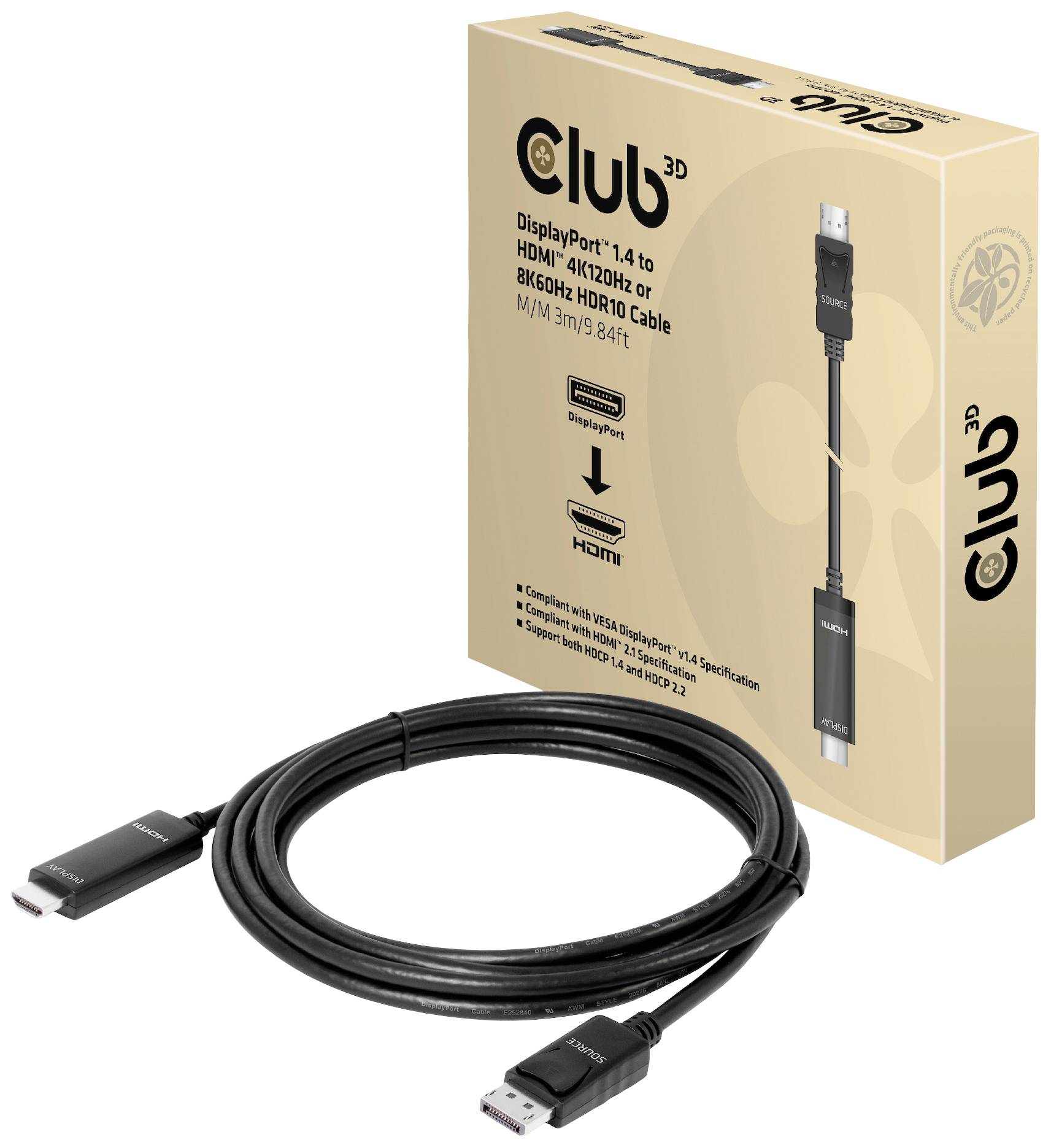 Club3D DisplayPort / HDMI Anschlusskabel DisplayPort Stecker, HDMI-A Stecker 3.00m Schwarz CAC-1087 DisplayPort-Kabel