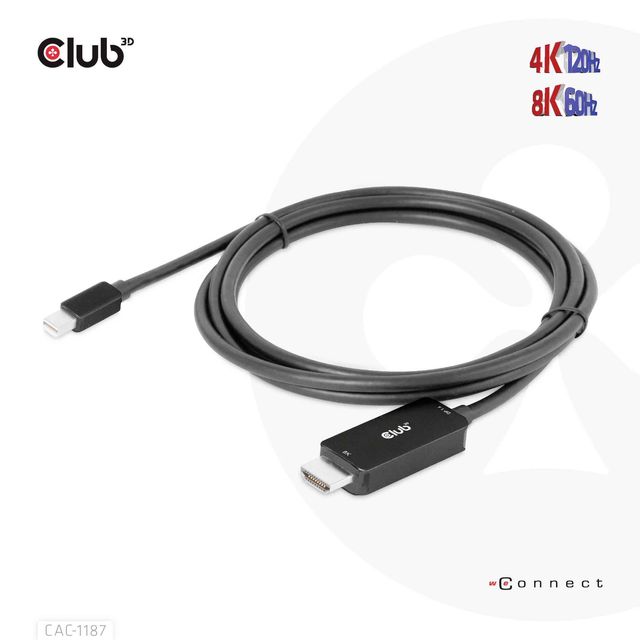 Club3D Mini-DisplayPort / HDMI Anschlusskabel Mini DisplayPort Stecker, HDMI-A Stecker 1.80m Schwarz CAC-1187 DisplayPort-Kabel