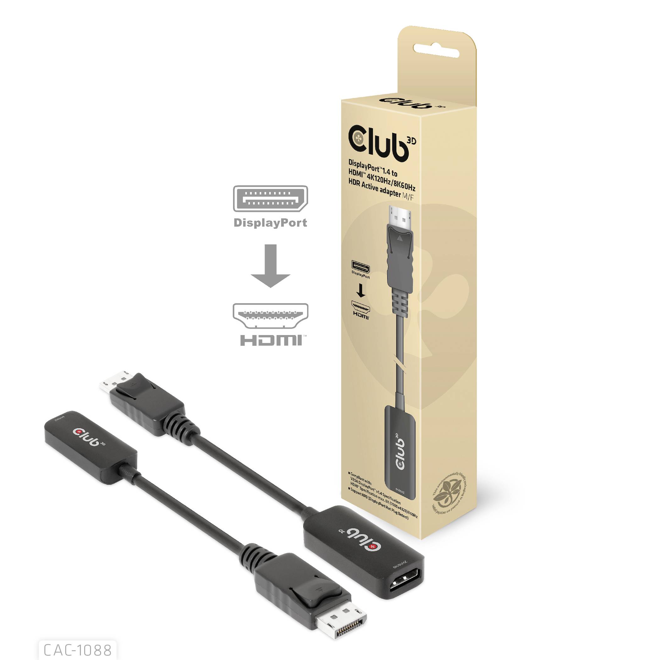 Club3D AV Adapter Adapter DisplayPort 1.4 - HDMI [HDMI - DisplayPort] 3840 x 2160 Pixel