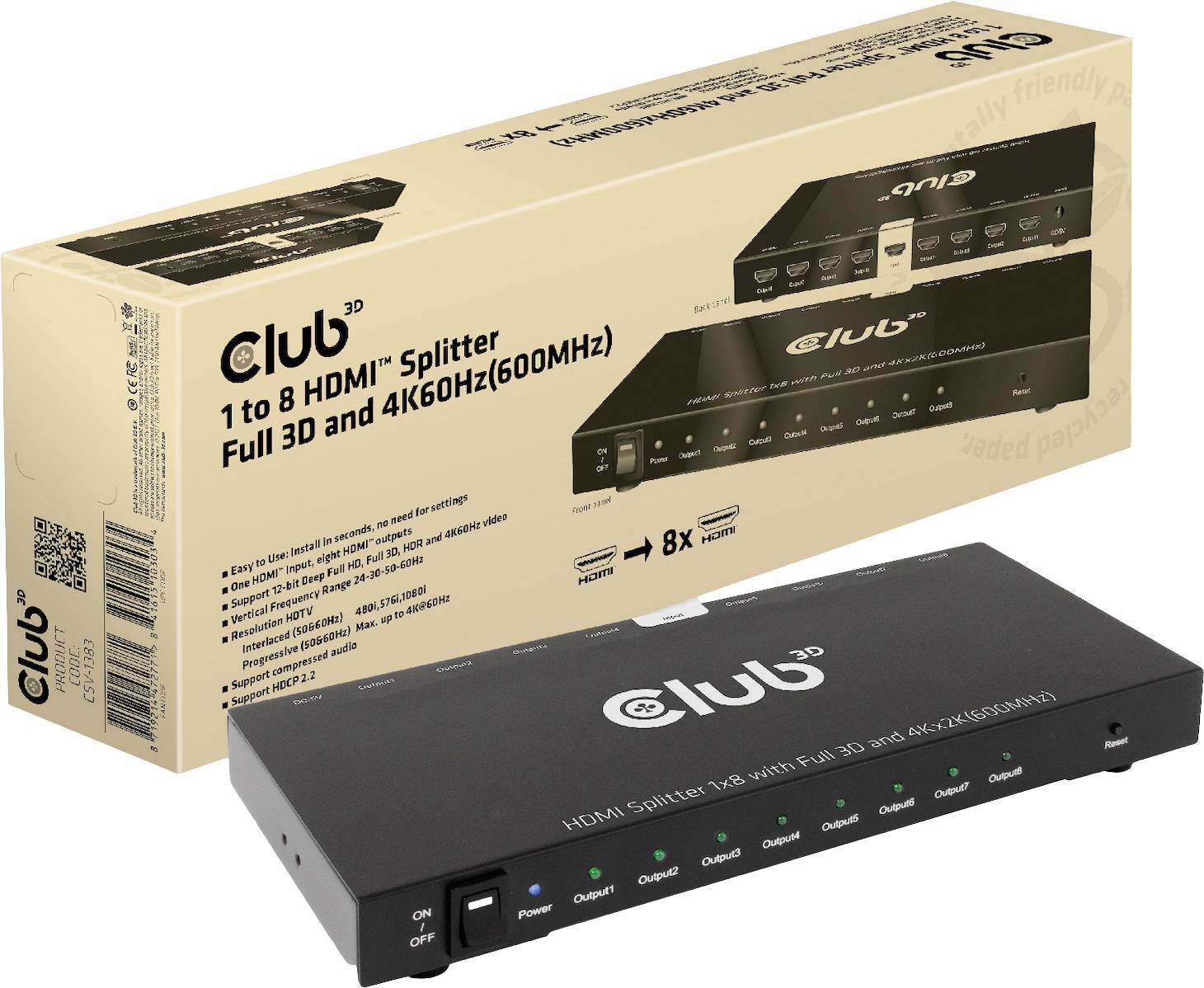 Club3D HDMI Splitter 8 + 1 Port HDMI-Splitter 3840 x 2160 Pixel