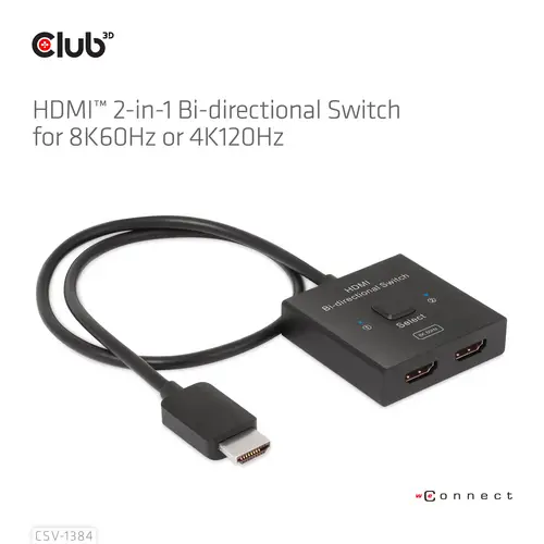 Club3D HDMI Switch 2-in-1 bidirektional 2 Port HDMI-Switch 7680 x 4320 Pixel Club3D HDMI Switch 2-in-1 bidirektional 2 Port HDMI-Switch 7680 x 4320 Pixel