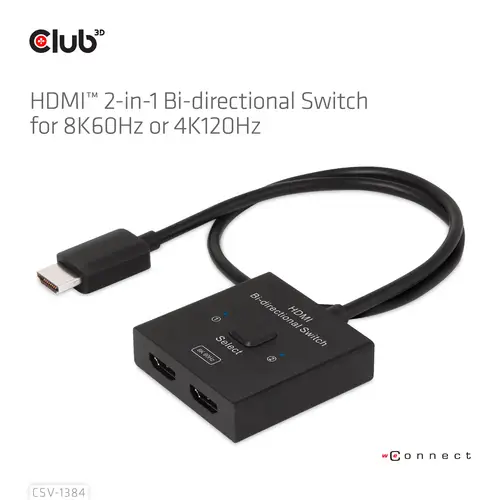 Club3D HDMI Switch 2-in-1 bidirektional 2 Port HDMI-Switch 7680 x 4320 Pixel Club3D HDMI Switch 2-in-1 bidirektional 2 Port HDMI-Switch 7680 x 4320 Pixel