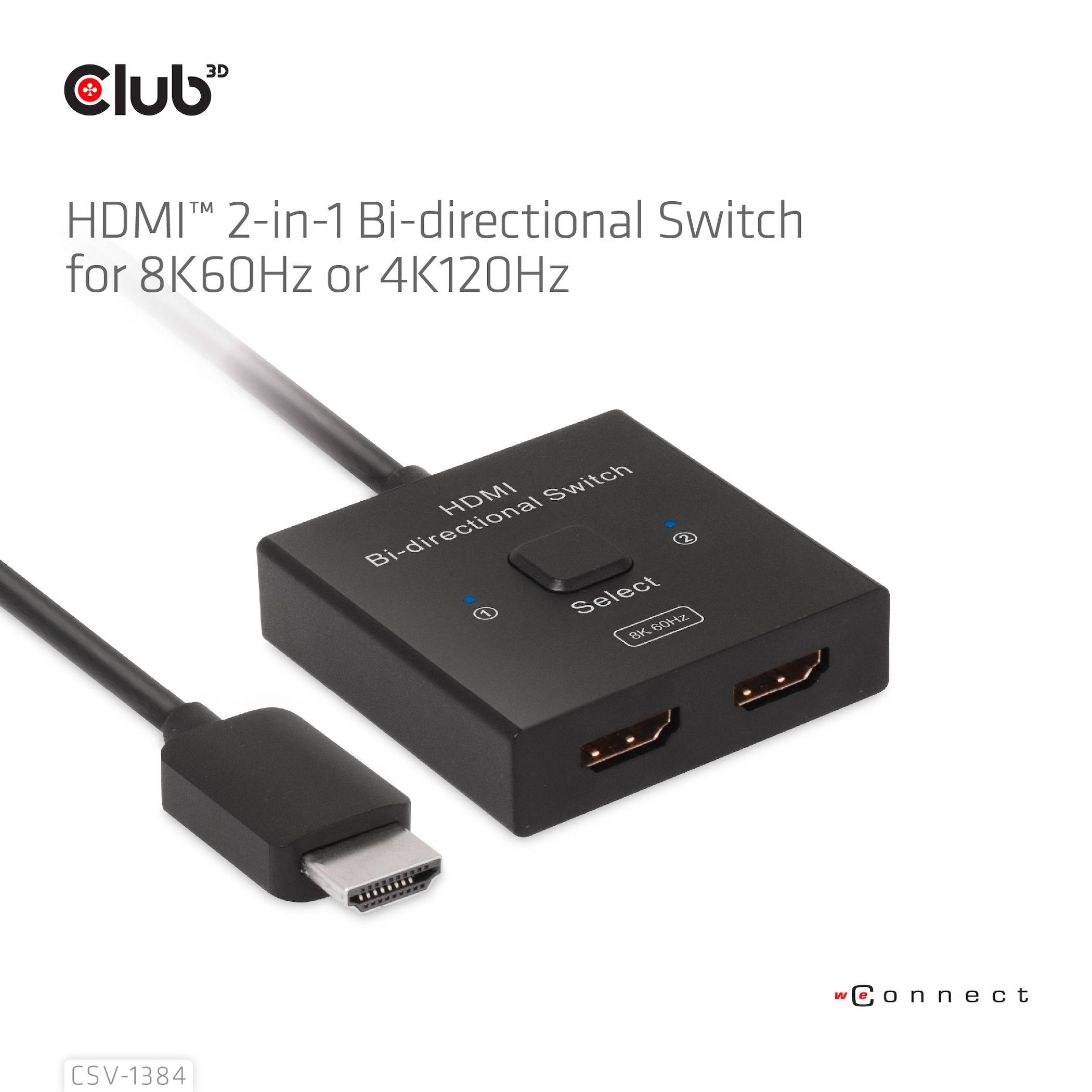 Club3D HDMI Switch 2-in-1 bidirektional 2 Port HDMI-Switch 7680 x 4320 Pixel