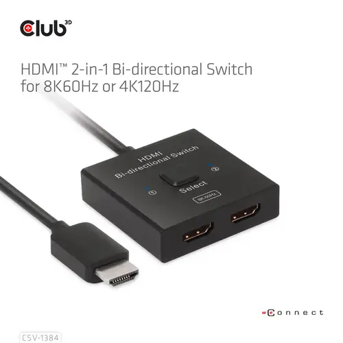 Club3D HDMI Switch 2-in-1 bidirektional 2 Port HDMI-Switch 7680 x 4320 Pixel Club3D HDMI Switch 2-in-1 bidirektional 2 Port HDMI-Switch 7680 x 4320 Pixel