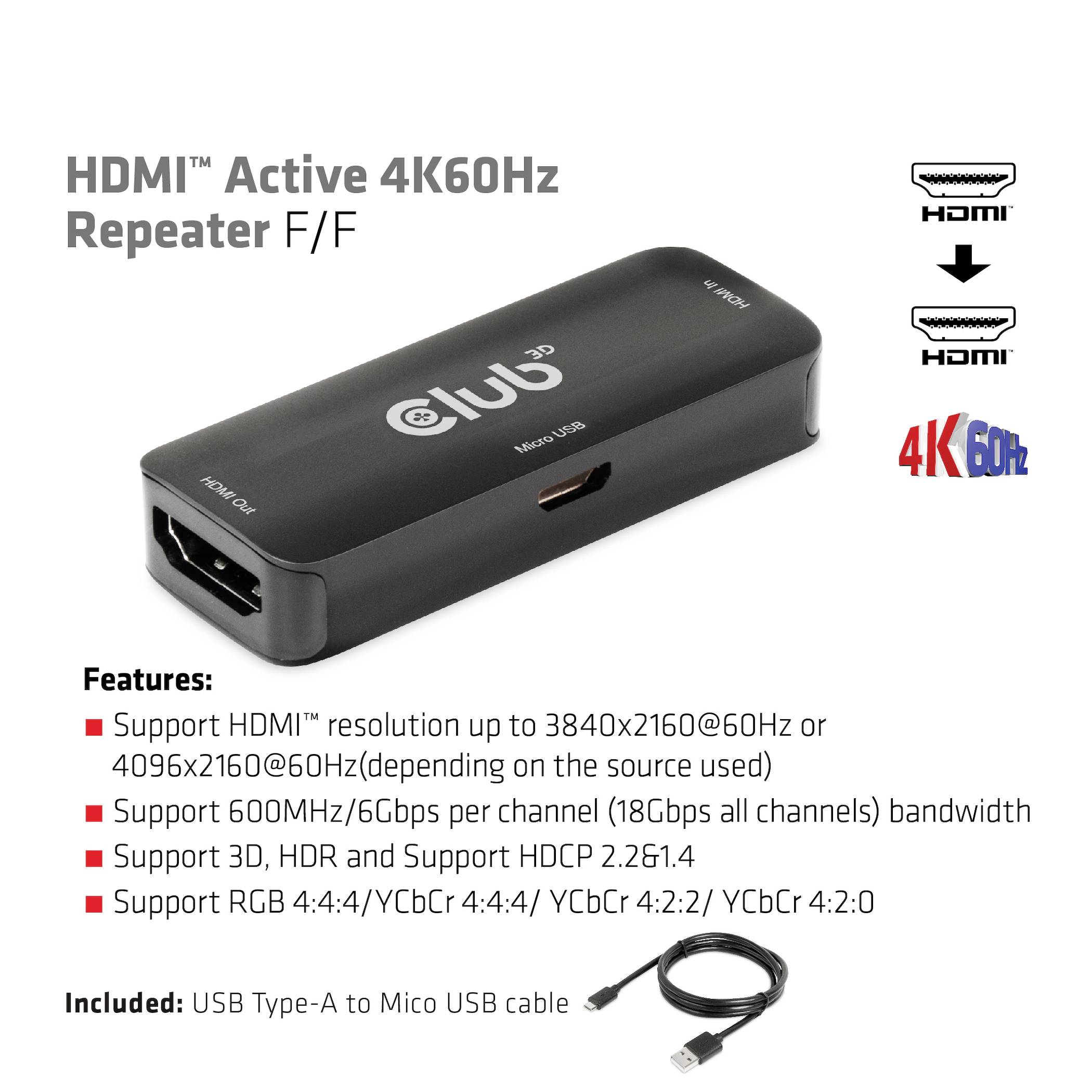 Club3D CAC-1307 HDMI®, Micro USB Repeater