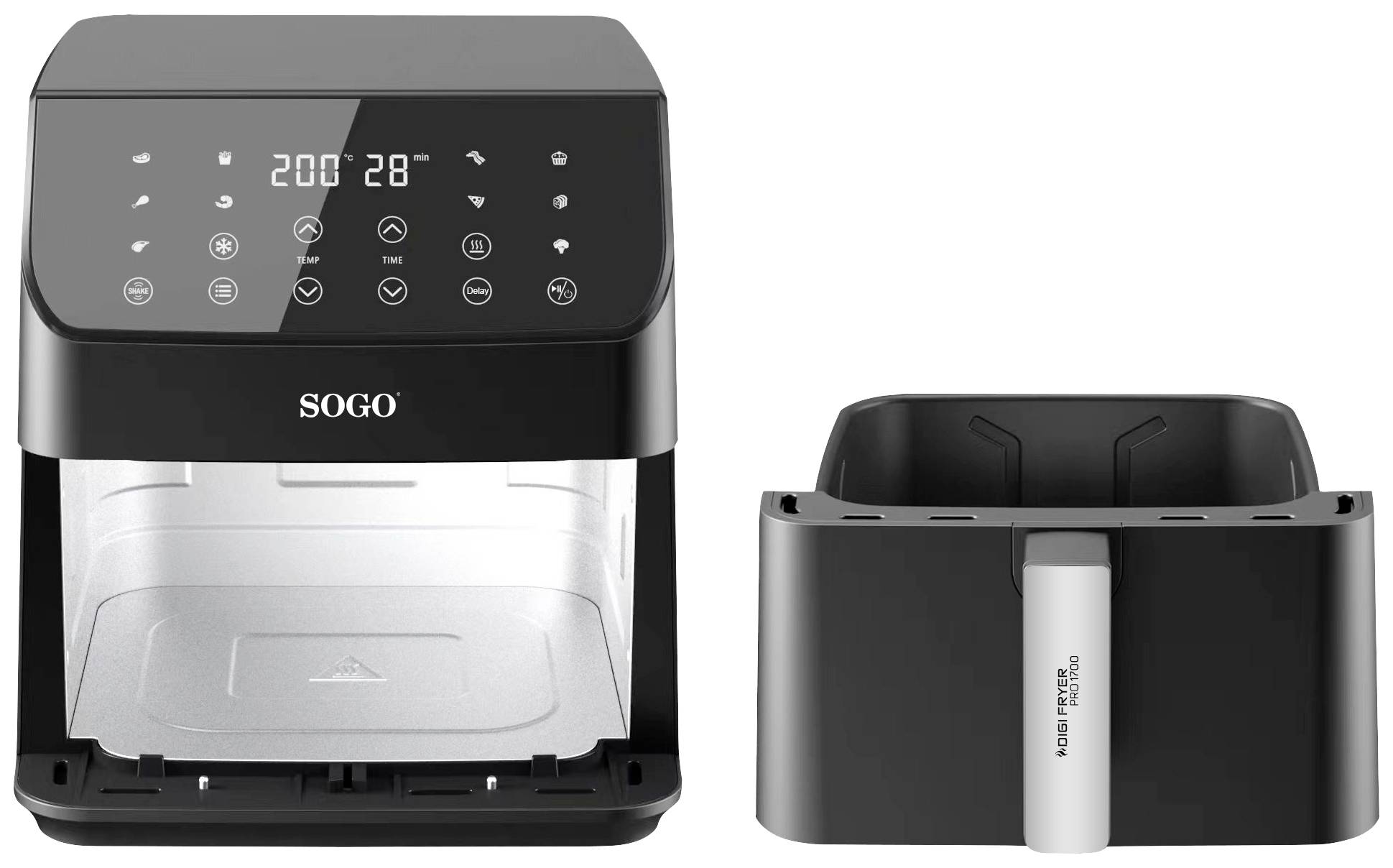 SOGO Human Technology FRE-SS-10890 Heißluft-Fritteuse 6l 1700W Überhitzungsschutz, Timerfunktion, mit Display