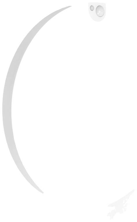 Ein graues Crescent-Motiv mit einem kleinen, kreisförmigen Kameraobjektiv oben und einem kaum sichtbaren Logo unten rechts.