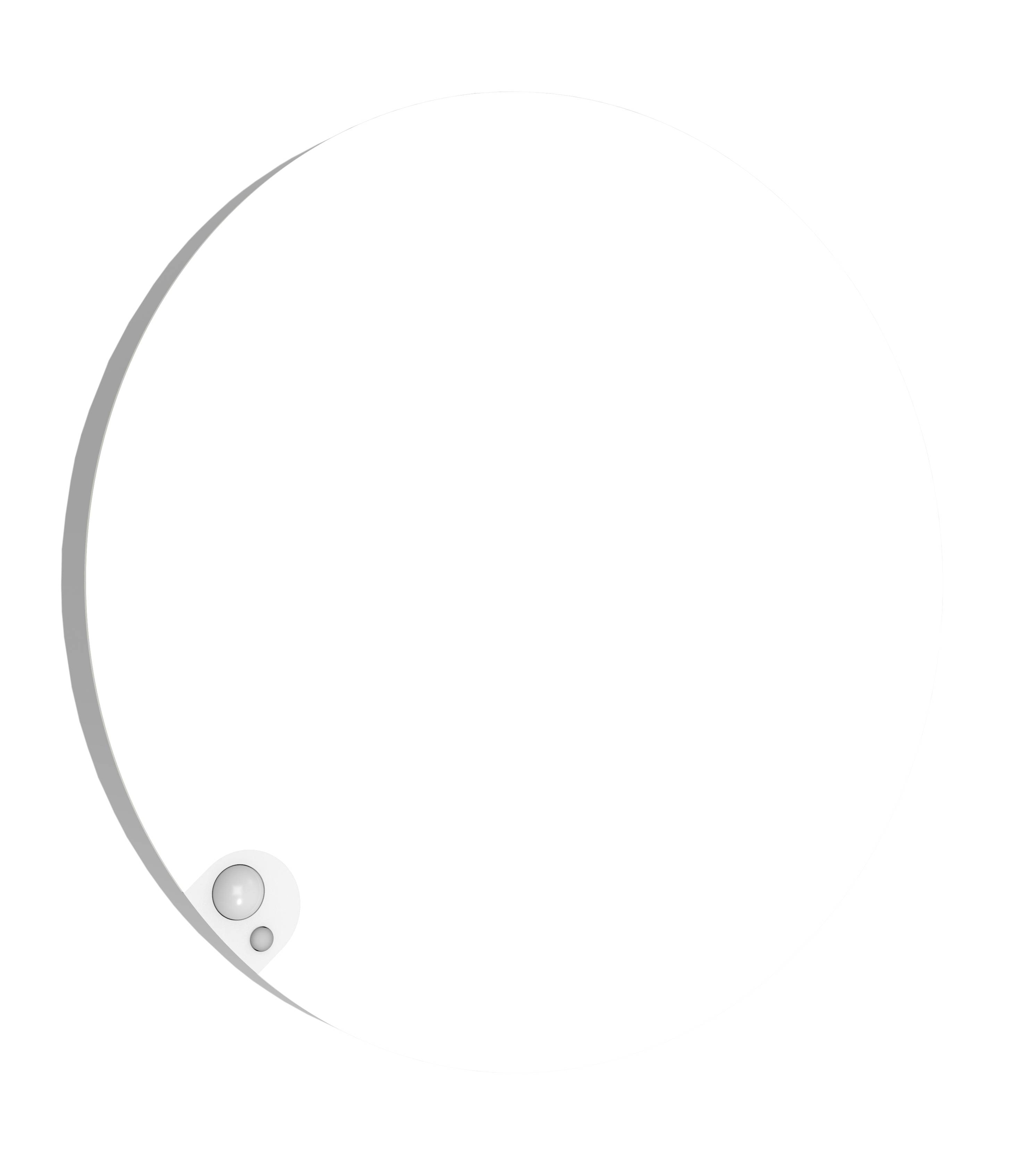 Ein kugelförmiges, weißes Objekt mit einem kleinen Sensor an der unteren linken Ecke auf einem weißen Hintergrund.