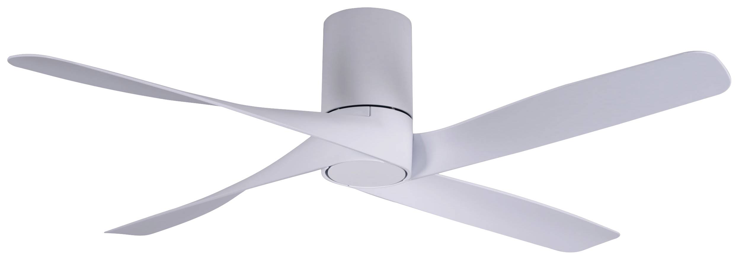 Deckenventilator mit vier weißen Flügeln und modernem Design, geeignet für eine stilvolle Raumkühlung.