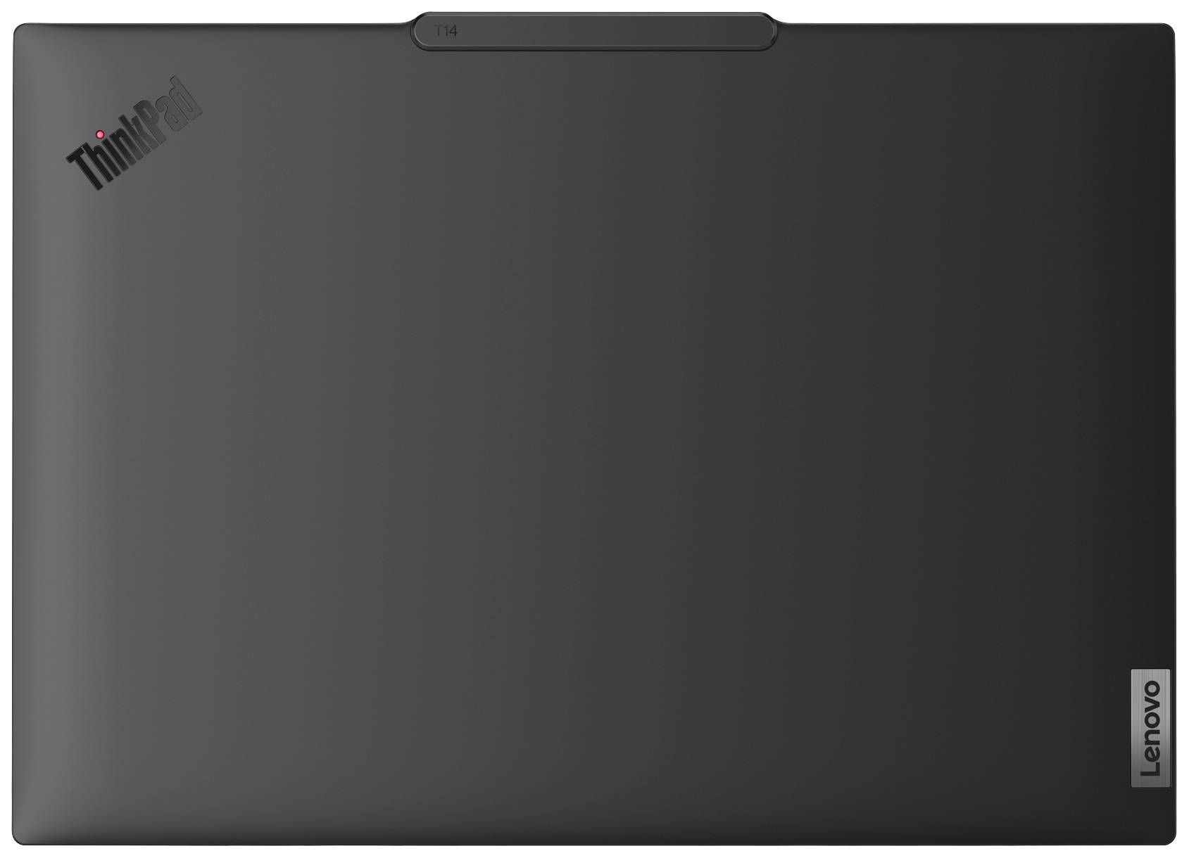 Laptop mit geschlossenem Deckel, Lenovo- und ThinkPad-Logo sichtbar. Schwarzes Gehäuse, minimalistisch und modern.