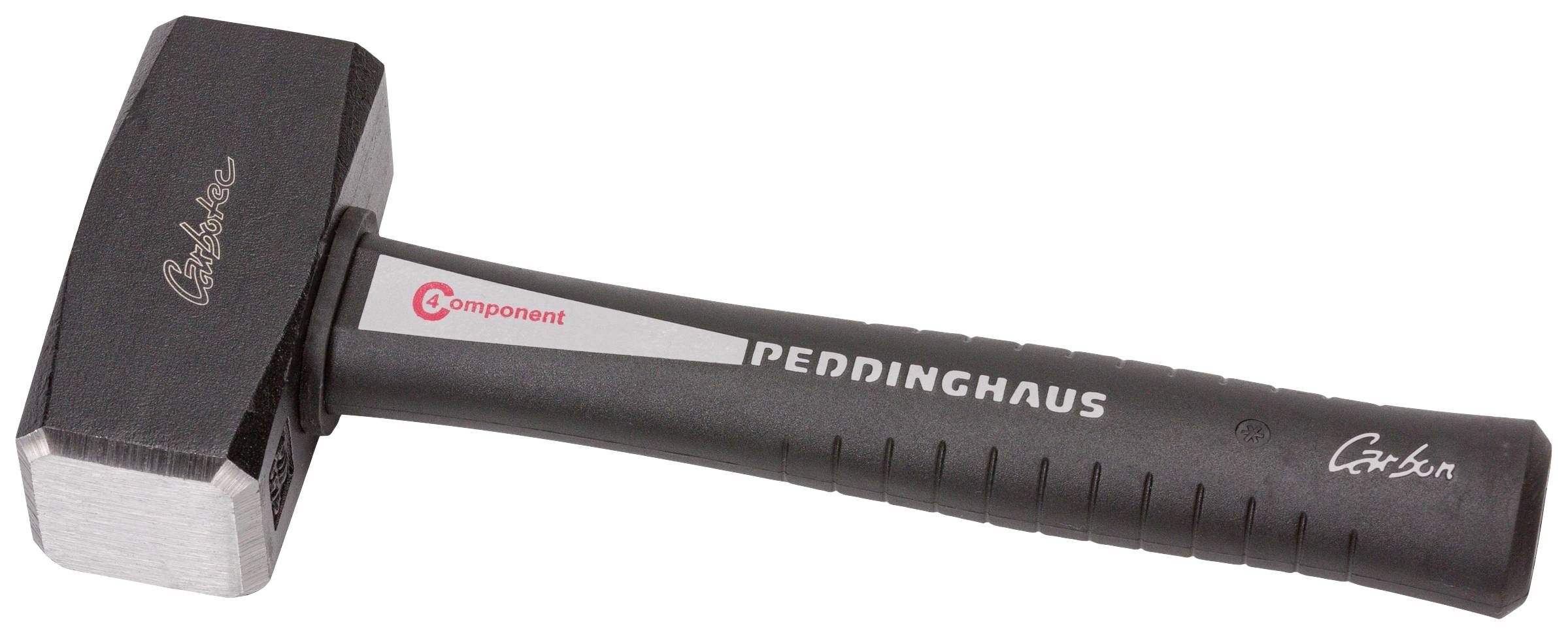 Ein Hammer mit schwarzem Griff und silbernem Kopf. Auf dem Griff steht 'PEDDINGHAUS'. Der Hammer ist für Bau- oder Handwerksarbeiten.