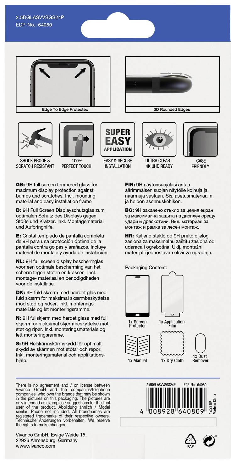 Vivanco 2.5DGLASVVSGS24P Displayschutzglas Samsung Galaxy S24+ 1 St. Anti-Fingerprint, kratzfest 64080
