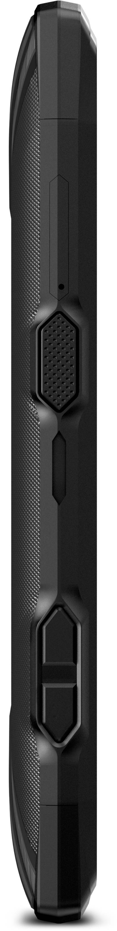 Schwarzer, seitlich gezeigter Smartphone-Rand mit strukturierten Tasten in der Mitte.