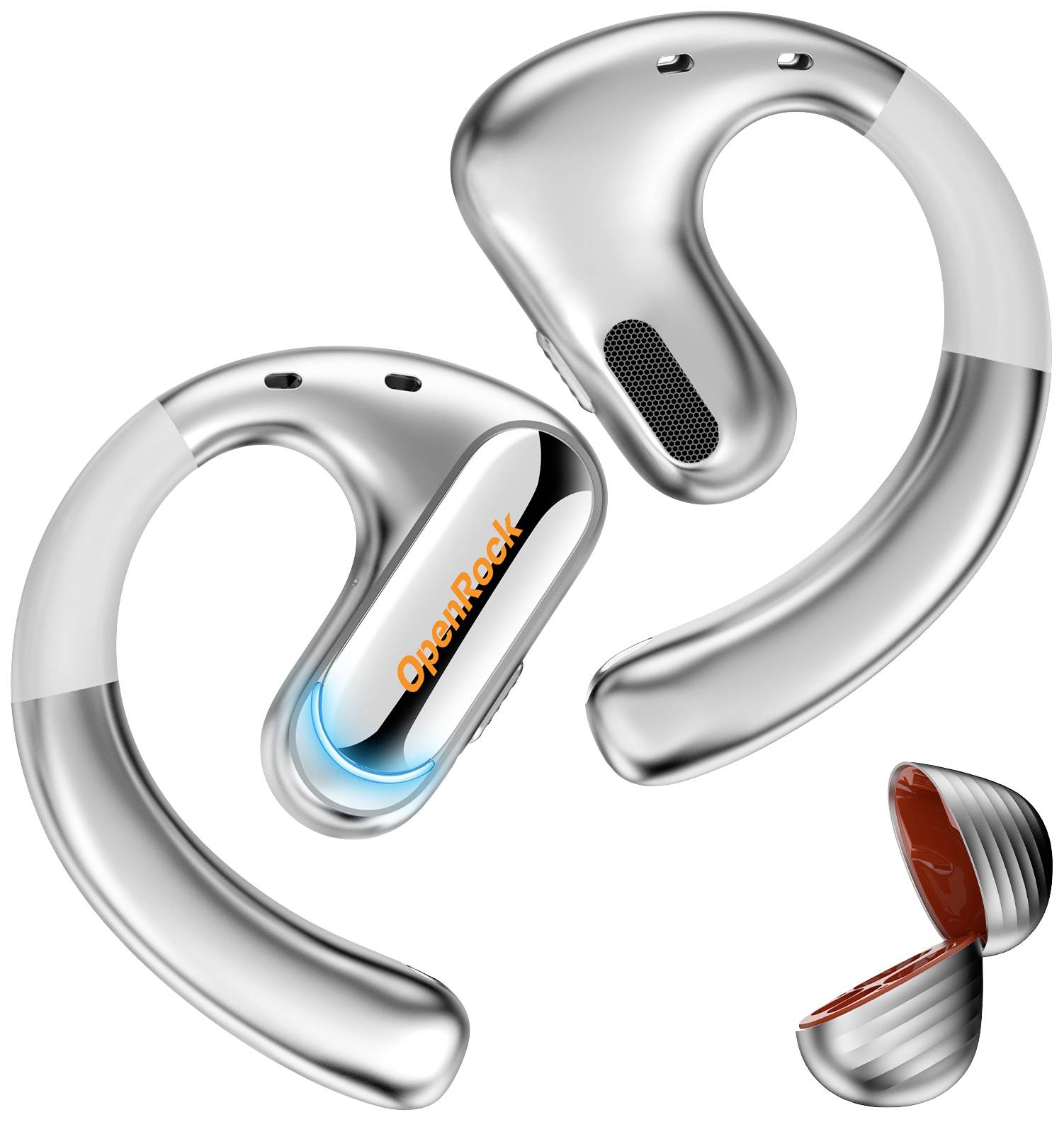OneOdio OpenRock Pro T1 Ear Free Kopfhörer Bluetooth® Stereo Silber Ladecase, Ohrbügel, Wasserbeständig Sport