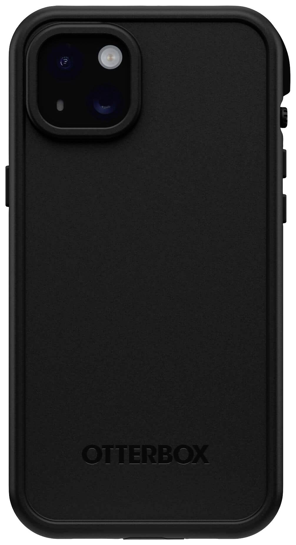 Schwarzes Otterbox-Handycase für Smartphone-Rückseite, zeigt Kameralöcher und schützt Gerät.