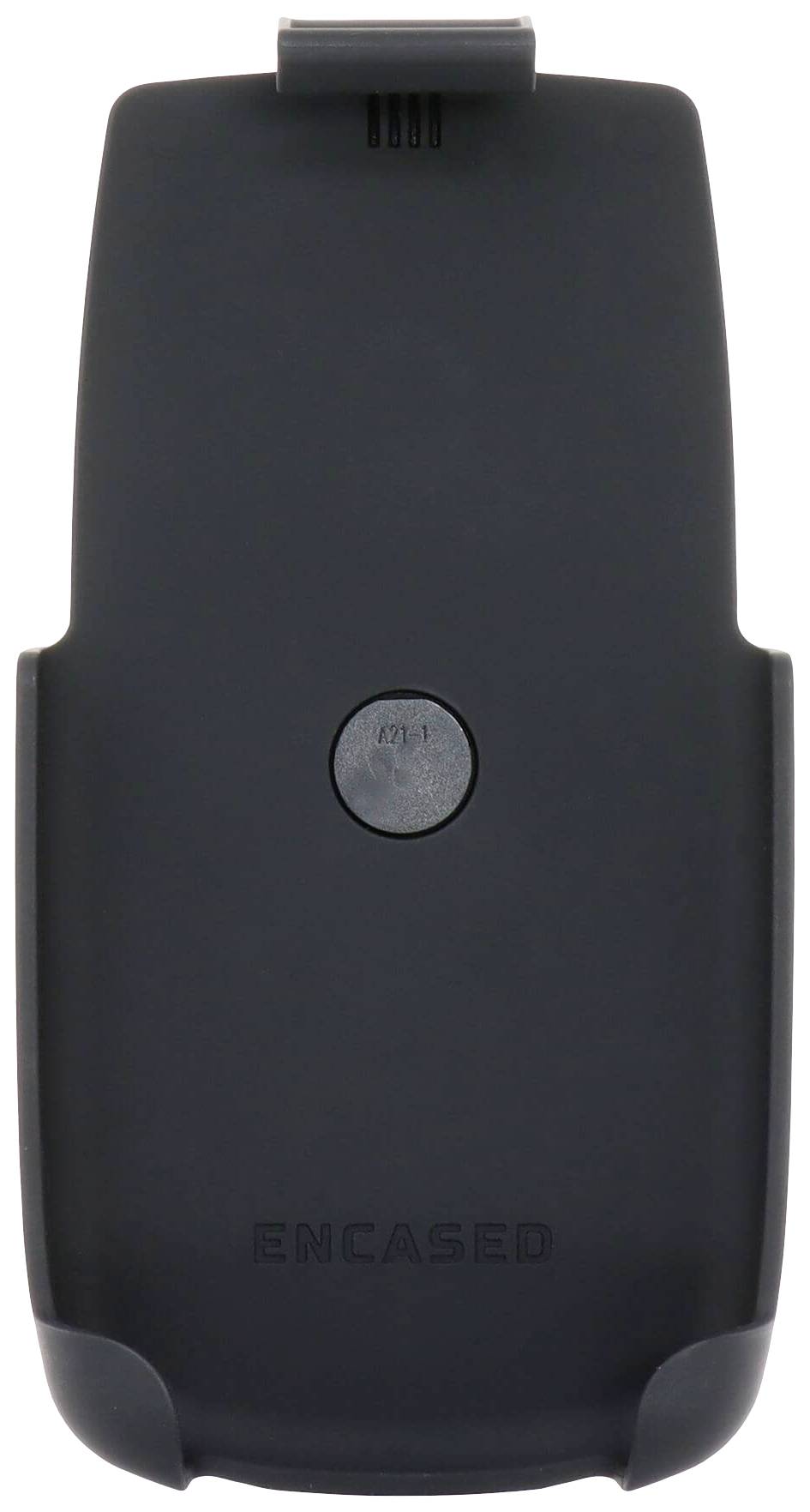 Ein schwarzes Smartphone-Case mit Clip, stabil und schlicht, geeignet zum Schutz oder Tragen eines Geräts an einem Gürtel.