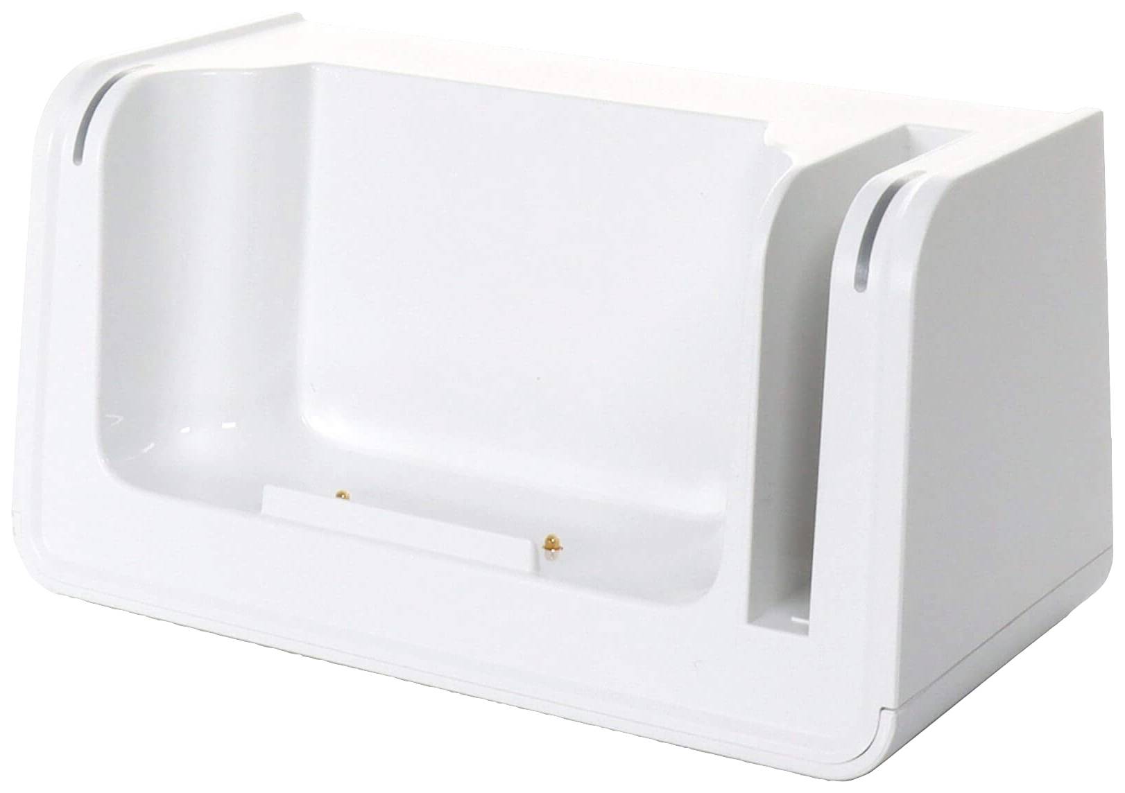 Ein weißer, rechteckiger Geräteständer mit einer Öffnung in der Mitte zur Aufnahme eines Geräts, ohne sichtbare Markierungen oder Logos.